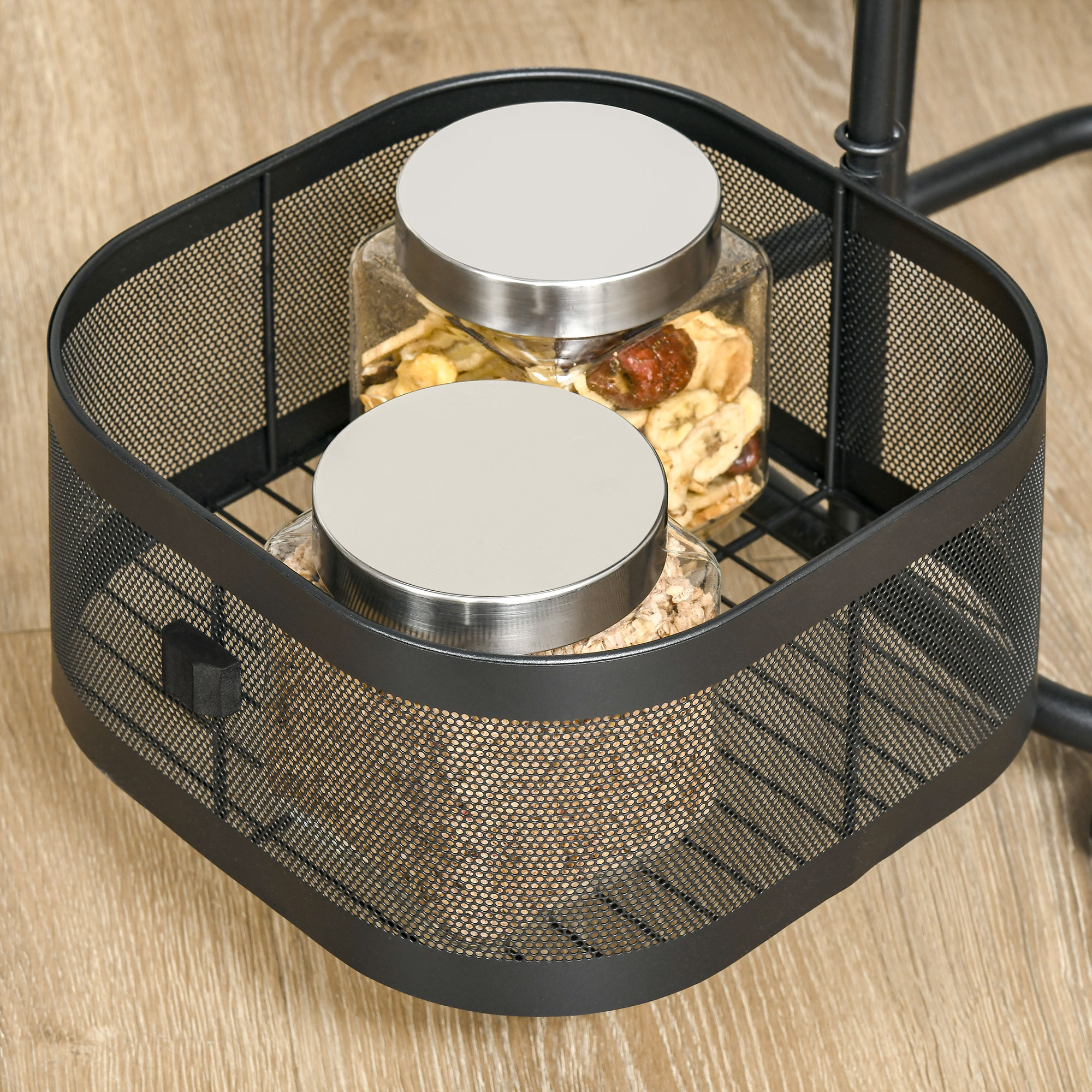  Carucior utilitar rulant  cu cosuri metalice rotative, Carucior de serviciu cu 4 niveluri de depozitare cu blat, Negru [7]