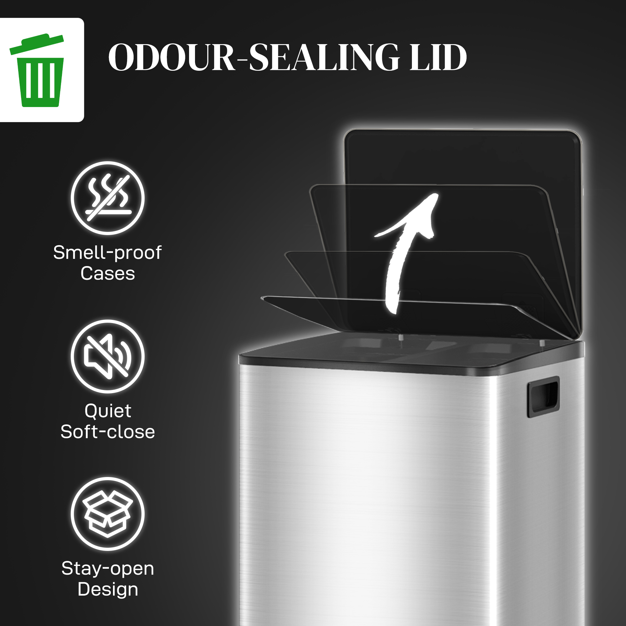  Cos de gunoi cu 2 compartimente de 20L cu pedala si capac silentios, din otel inoxidabil si PP, 41,8x36,7x58 cm [5]