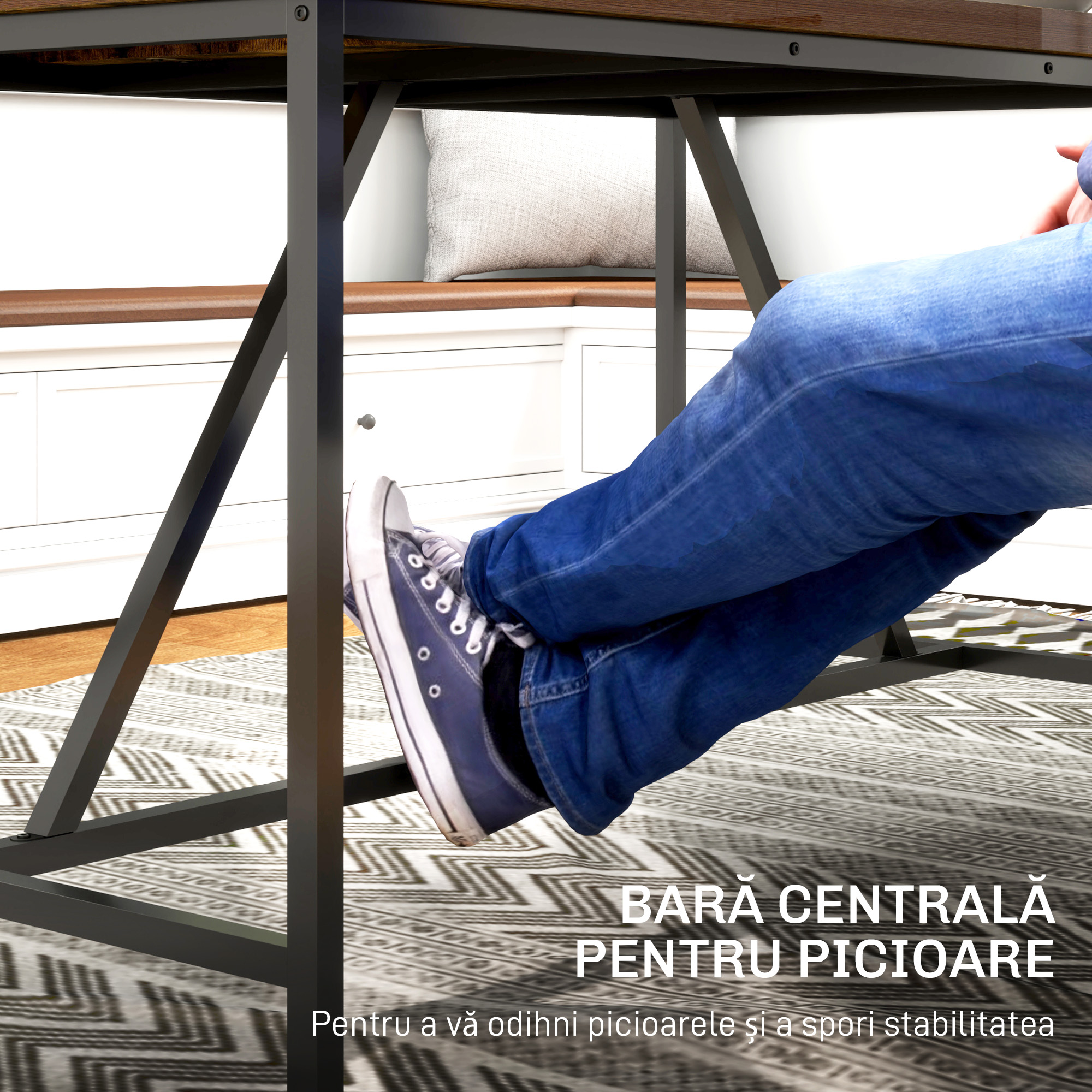  Masa Industriala 150×80 × 75 cm Lemn+Otel [4]