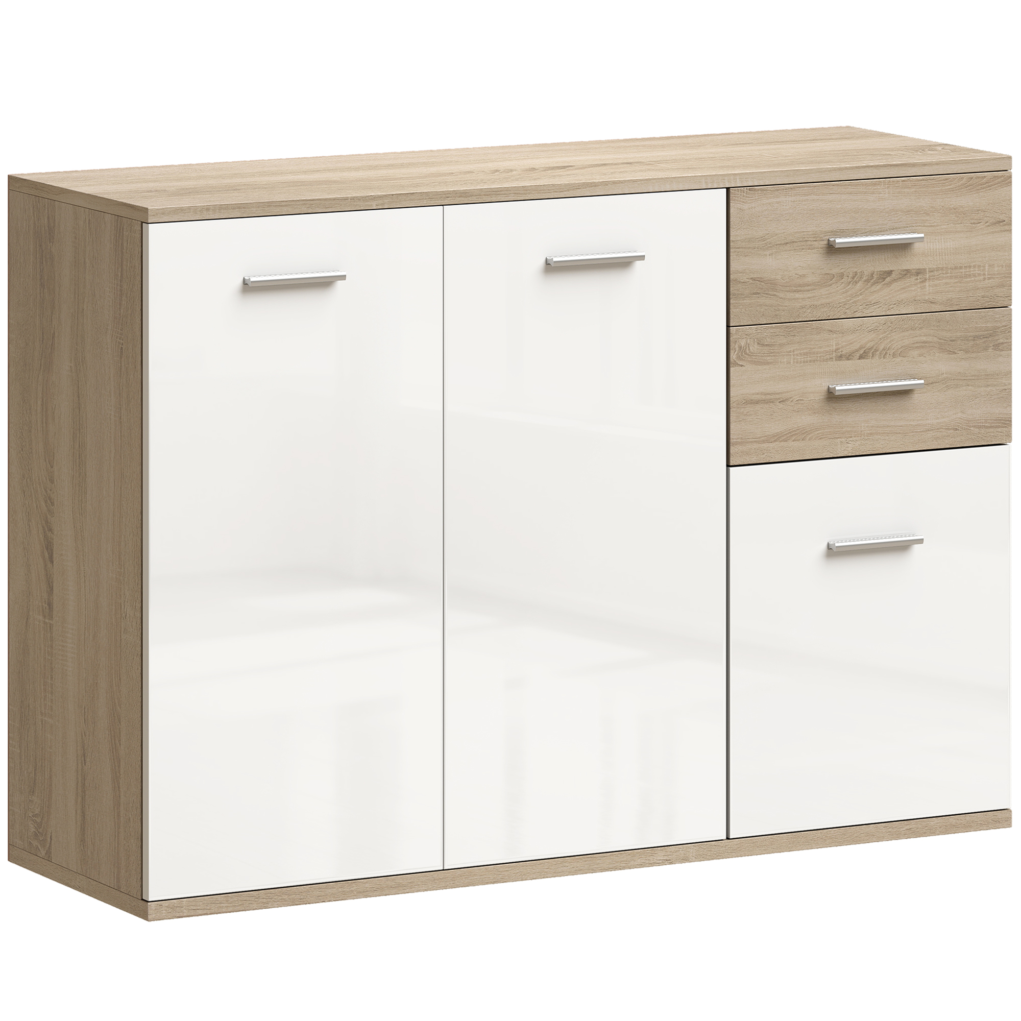 Bucatarie -  Comoda Moderna cu 3 Dulapuri si 2 Sertare din Lemn, Efect lemn