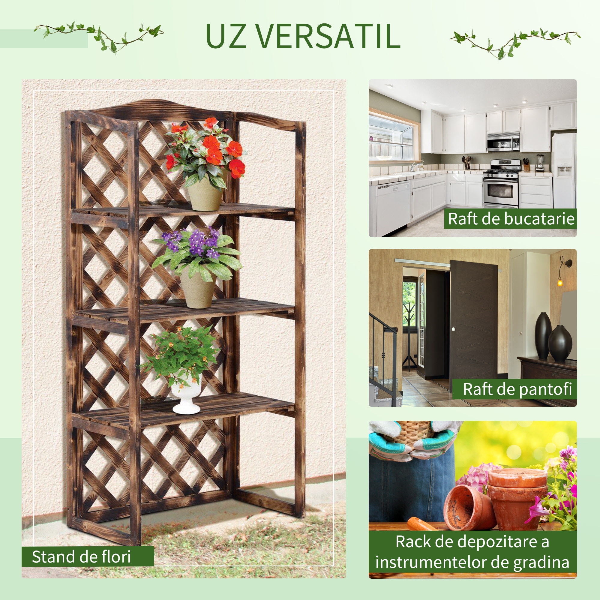  Raft Ghivece pentru Plante cu 3 Etajere din Lemn de Brad, 80x40x150 cm [3]