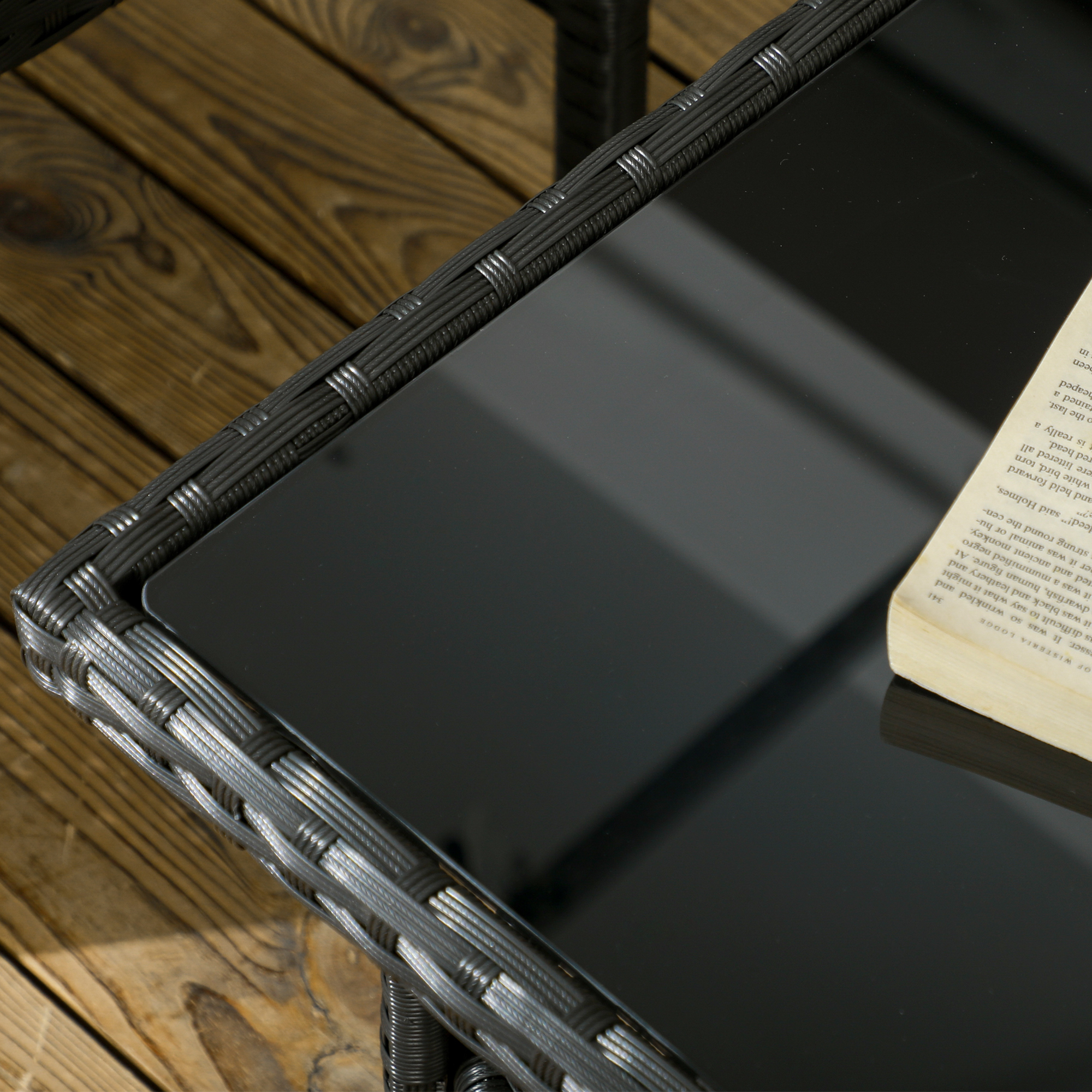  Set Exterior Rattan PE cu Canapea, 2 Fotolii cu Perne si Masuta din Sticla, Negru si Gri [8]