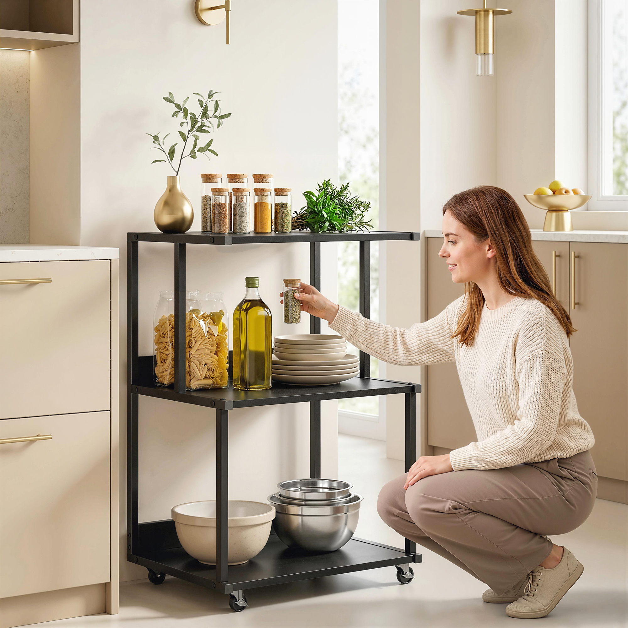  Suport pentru Imprimanta cu 3 Niveluri, Tava Industriala Metalica pentru Birou, Negru [7]