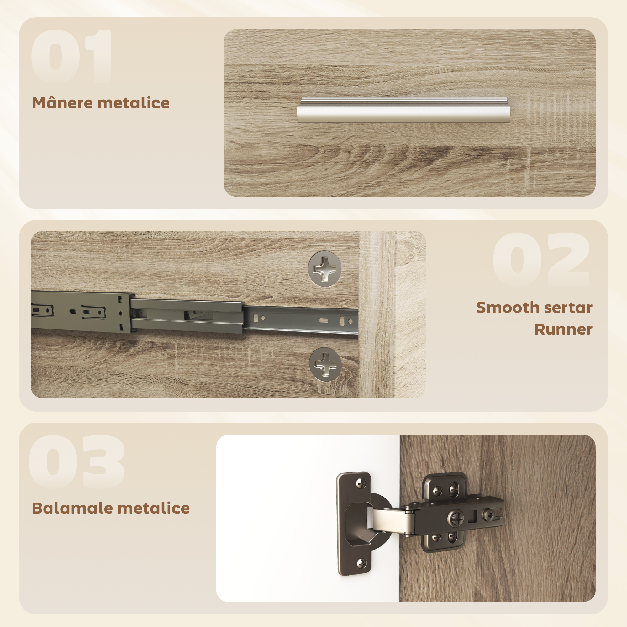  Comoda Moderna cu 3 Dulapuri si 2 Sertare din Lemn, Efect lemn [5]