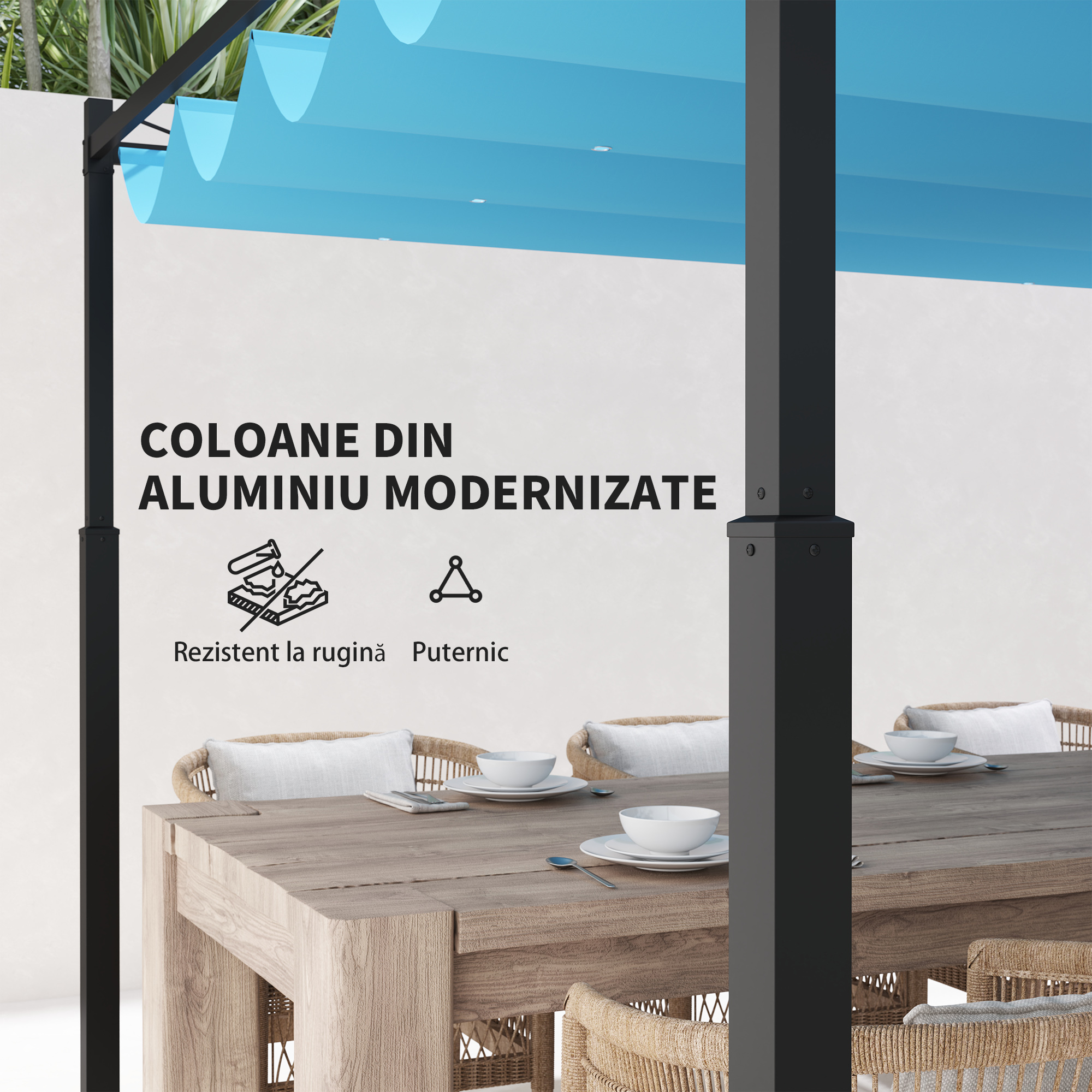  Pergola Retractabila cu Structura din Aluminiu, Copertina de Soare pentru Gradina sau Terasa, 390x390x223 cm, Alb [4]