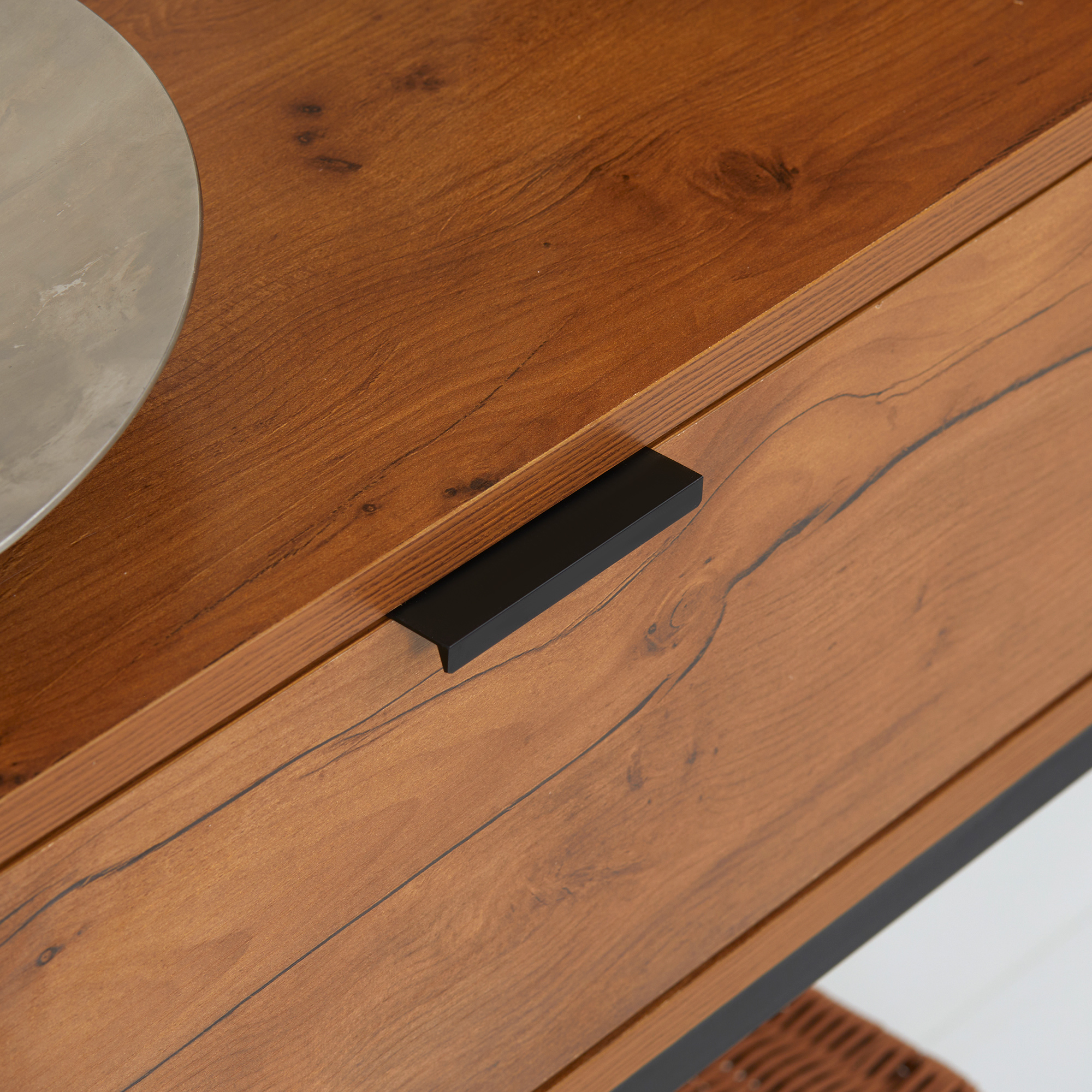  Consola pentru hol cu sertar, masa consola din lemn cu picioare din otel, 80x30x76cm, maro si negru [7]