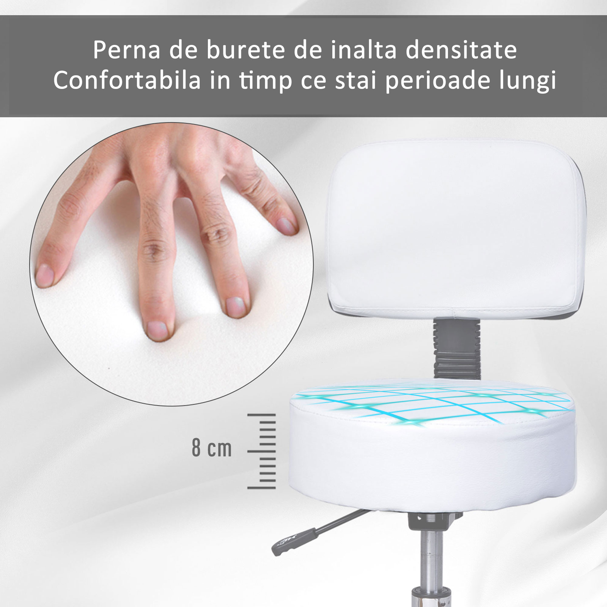  Taburet Bar - Alb, cu Spatar inalt & inaltime Reglabila [5]