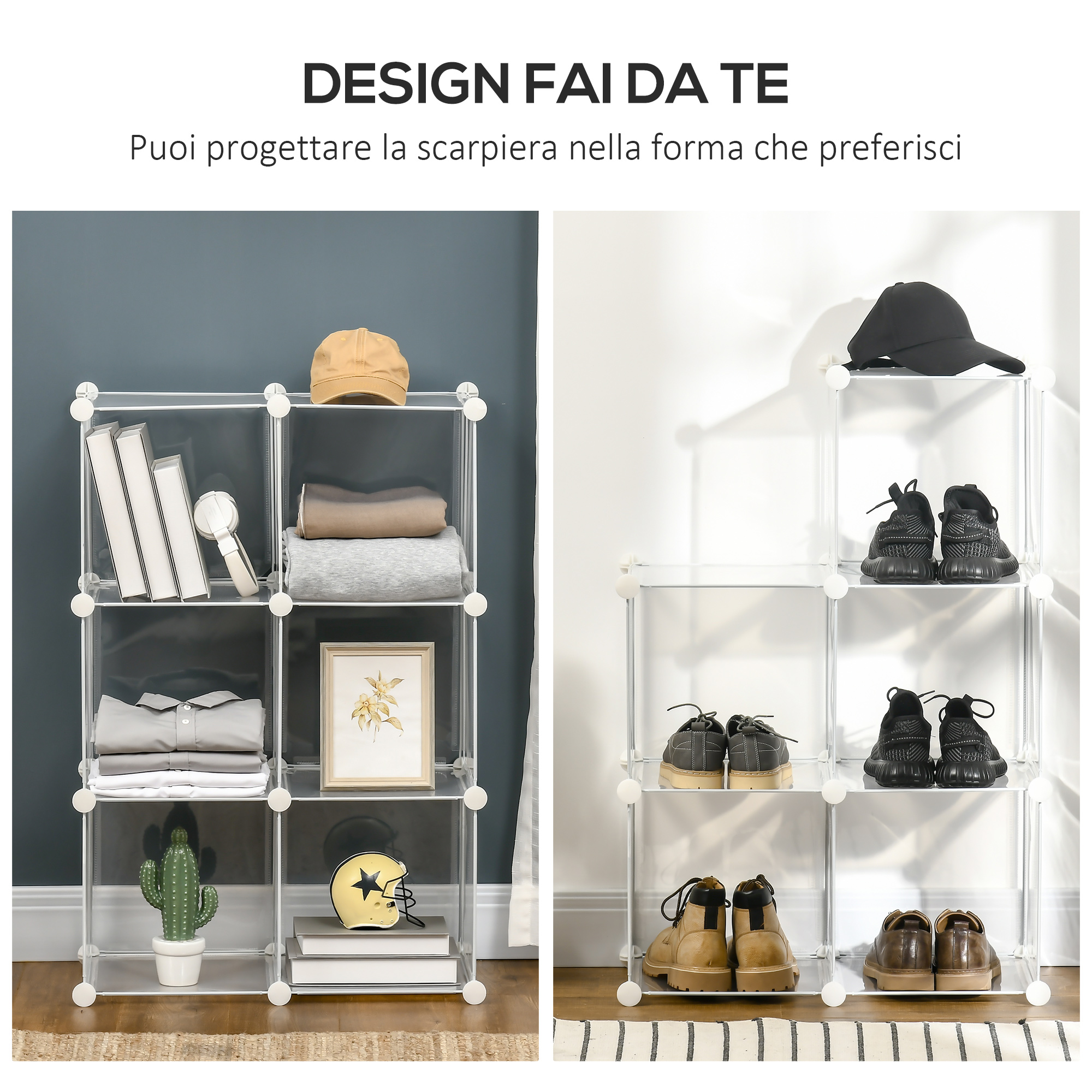  Dulap interior modular pentru pantofi, 6 cuburi din plastic PP, 94,5x32x162cm, transparent [4]