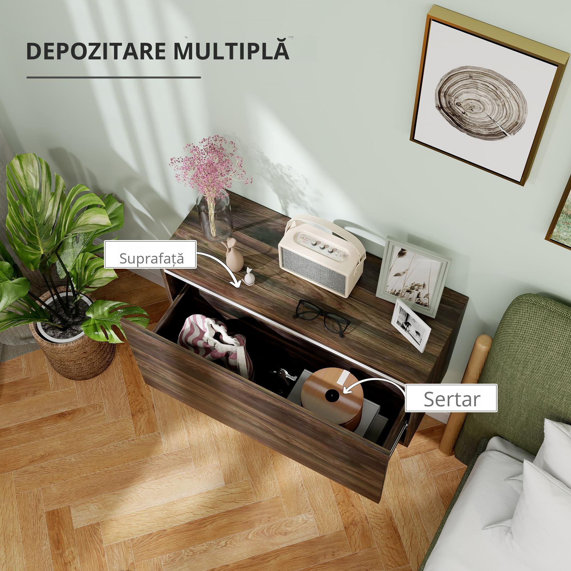  Noptiera Suspendata - Sertar Depozitare, 80×30×45 cm, Maro [4]