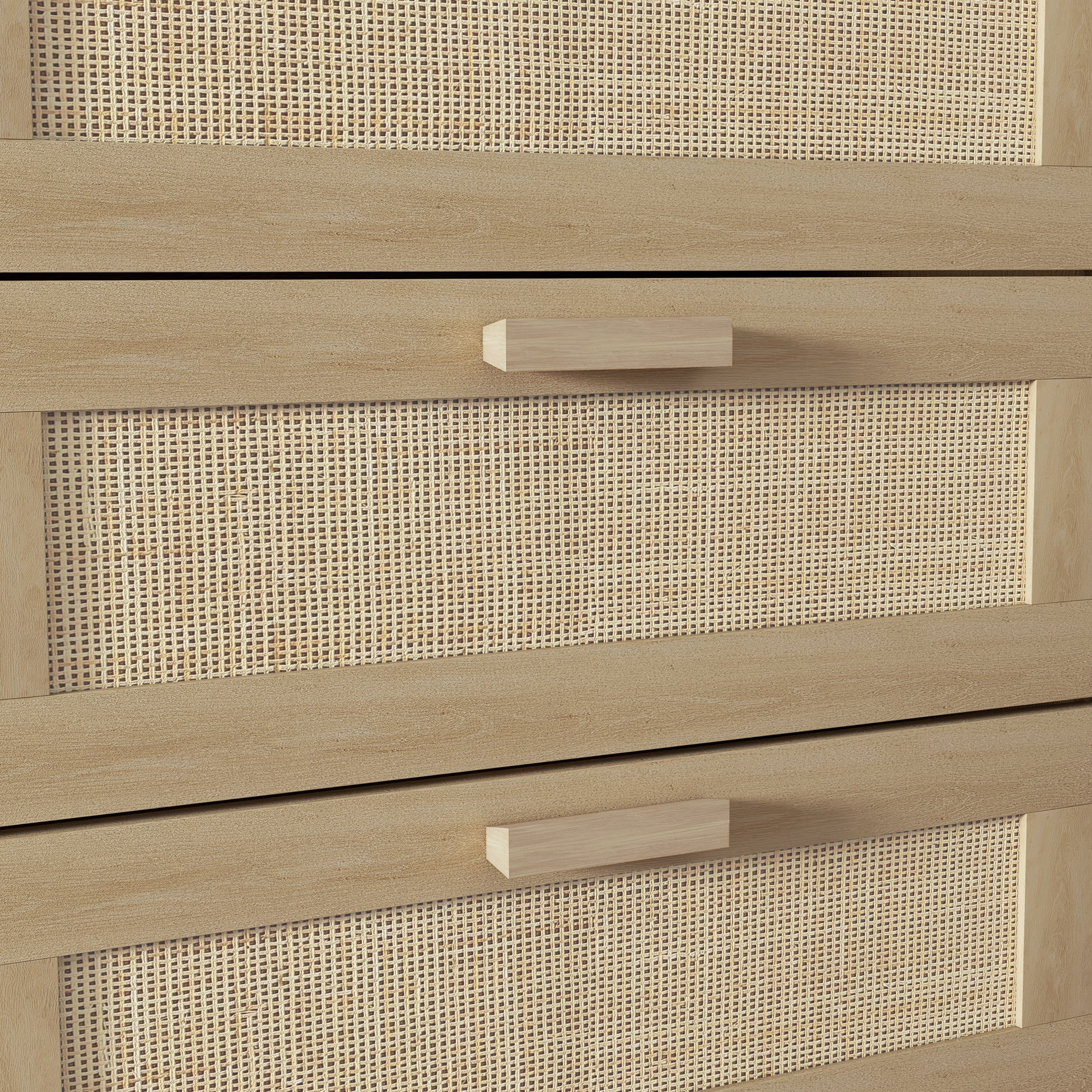  Comoda cu 6 Sertare din Lemn si Ratan Stil Boho pentru Living si Dormitor, 110x40x75 cm [7]