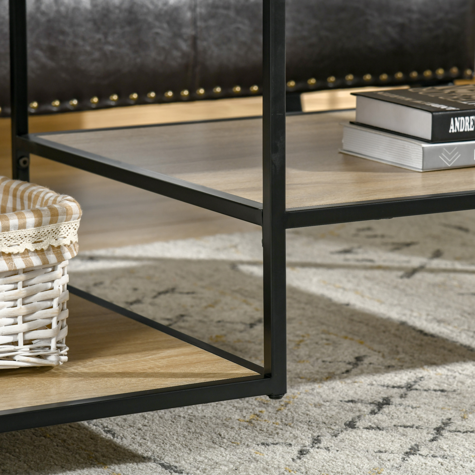  Masuta de Cafea Stil Industrial cu 3 Etajere, din MDF si Otel, 120x60x46cm - Lemn [6]