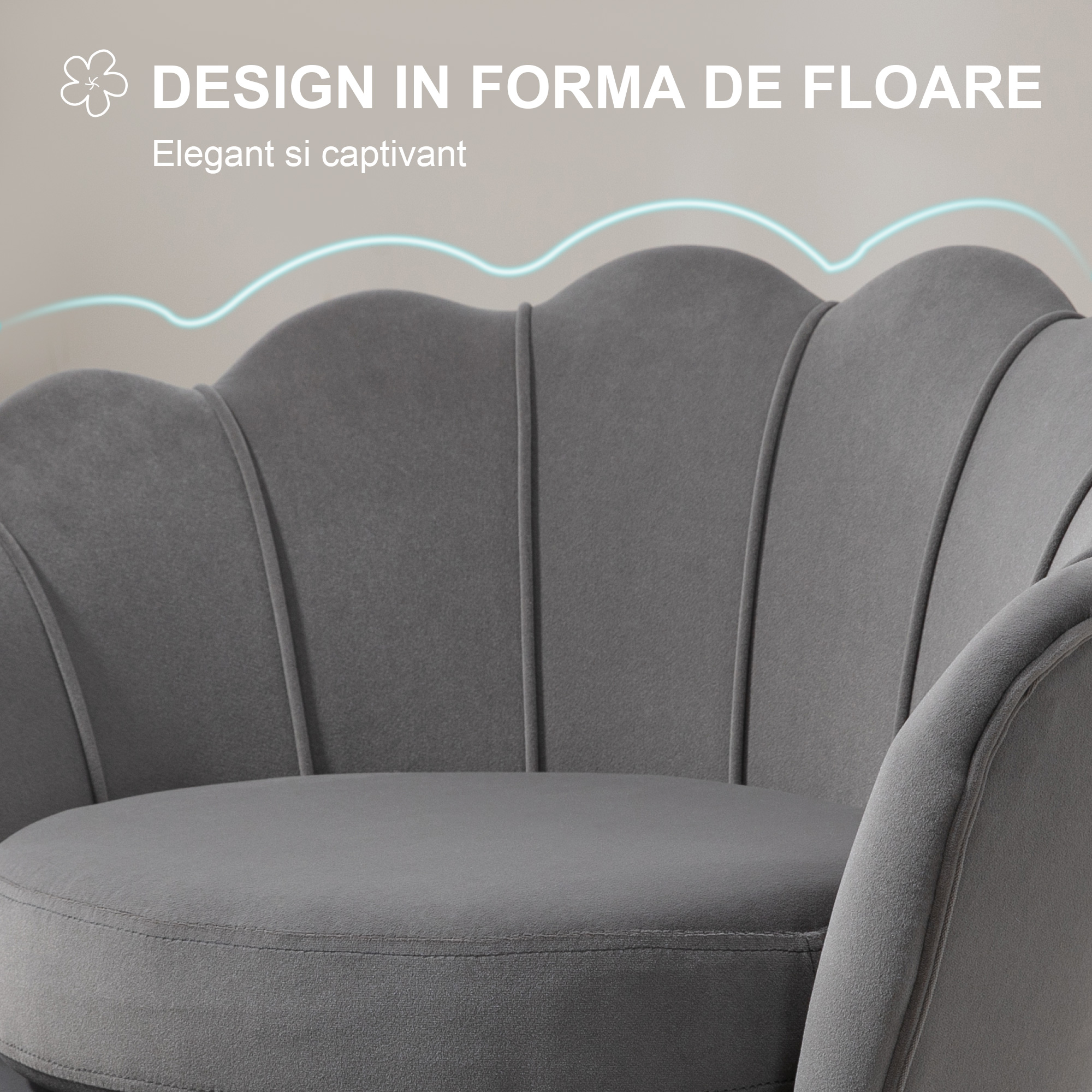  Fotoliu Vintage cu Design din Catifea Gri Fotoliu de Dormitor [3]