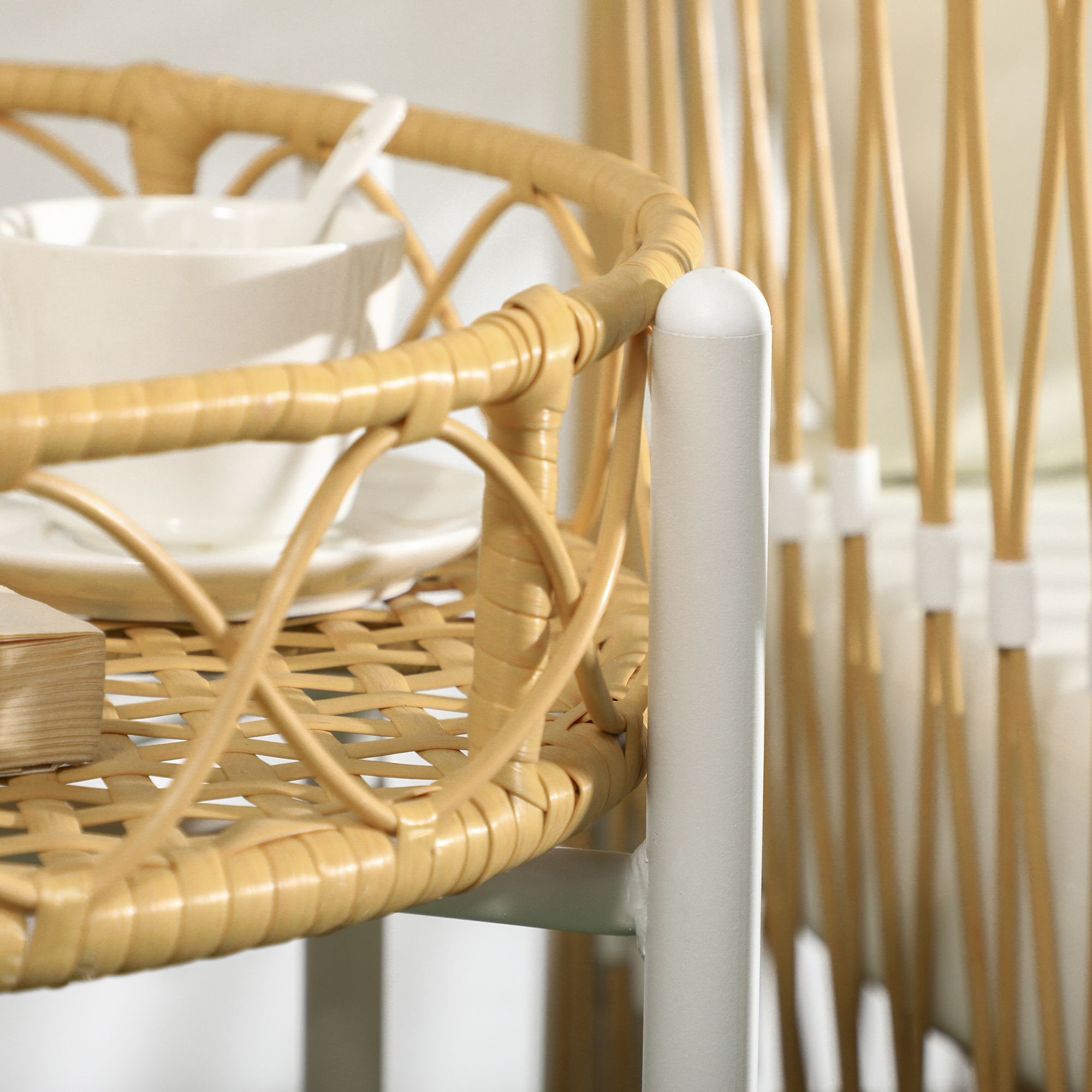  Mobilier din 3 Piese pentru Terasa, Set din 2 Canapele si o Masuta de Cafea pentru Exterior din Ratan, 72x66x64 cm, Crem [7]