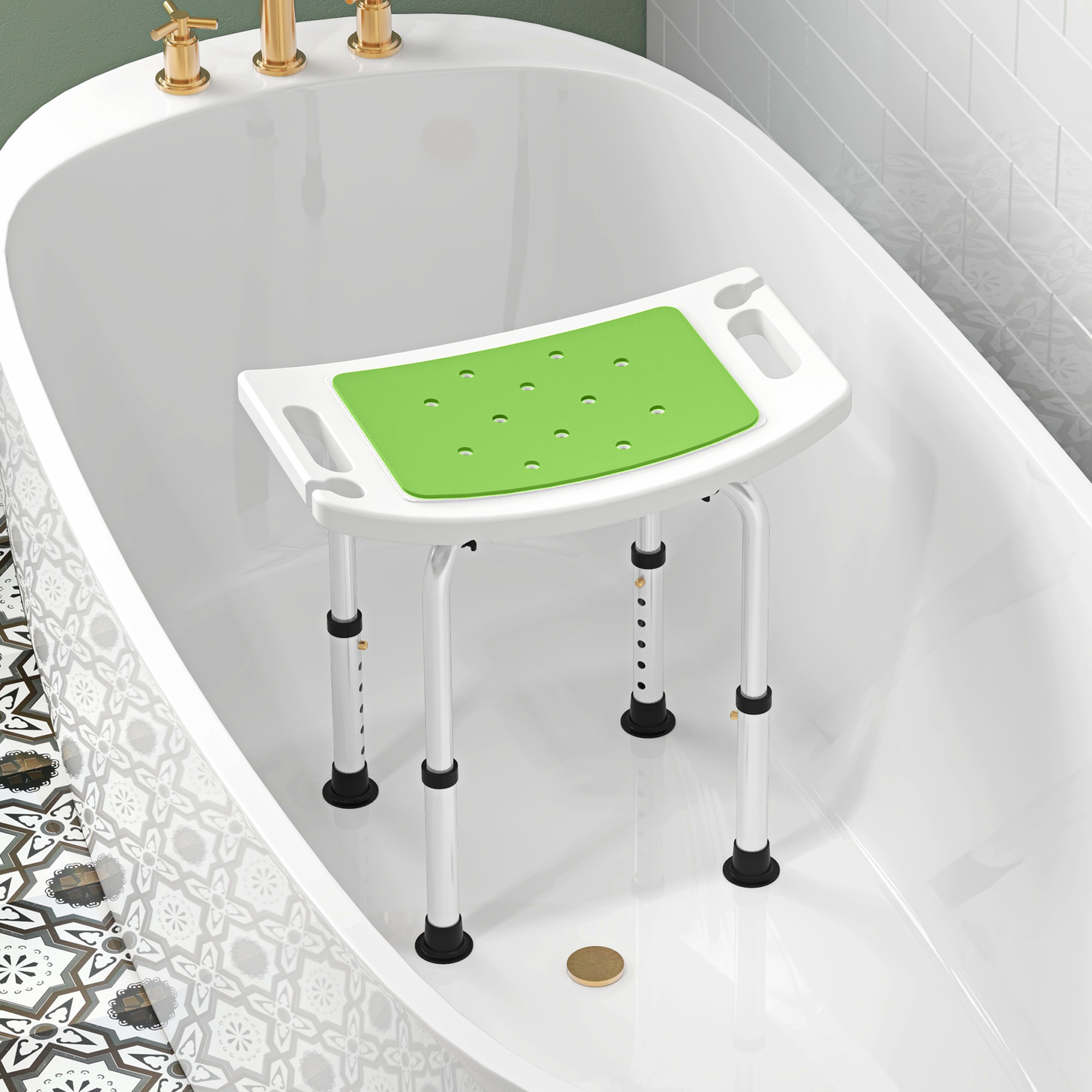  Taburet pentru Dus din Aluminiu si Plastic Antiderapant, Reglabil 6 Niveluri 39-52cm, Verde [7]