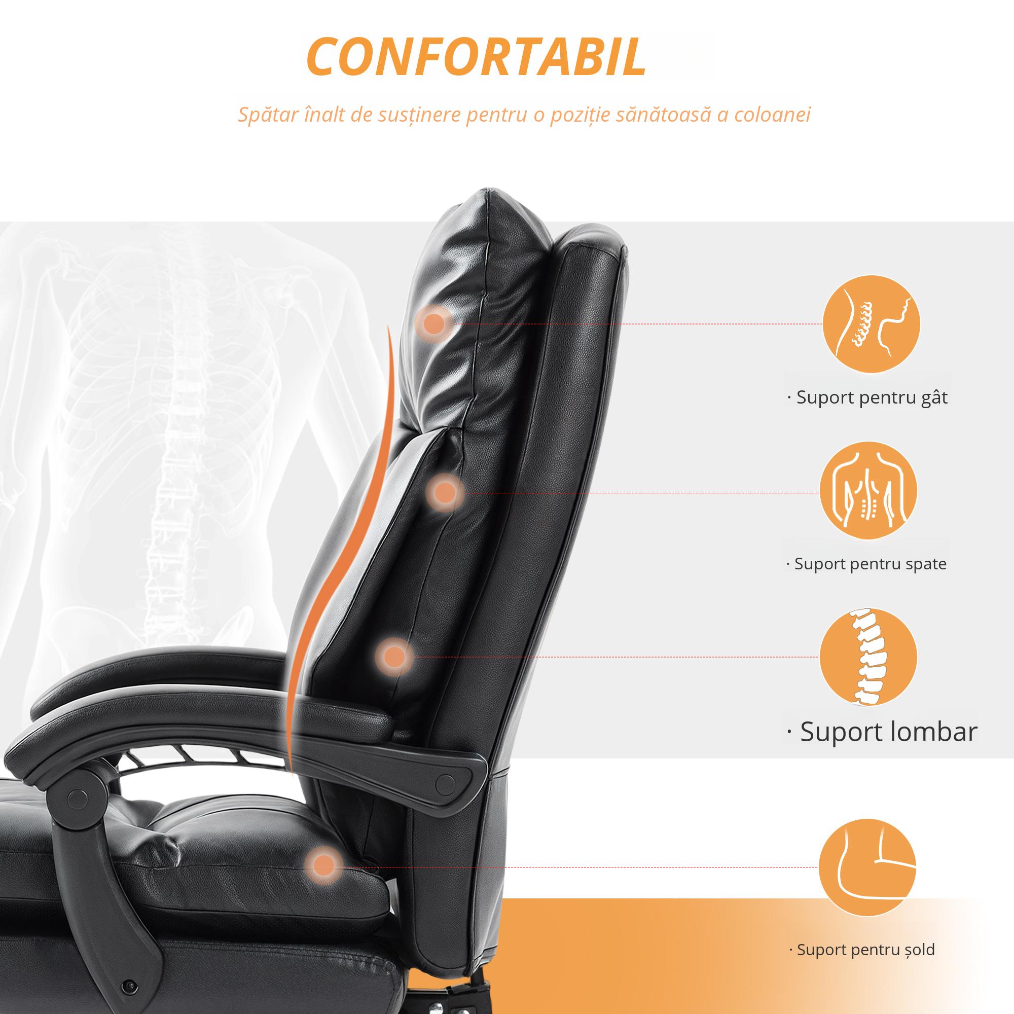  Scaun de Birou Reglabil pe inaltime si Reclinabil pana la 135°, din Piele PU Neagra, 65x76x113-121 cm [6]