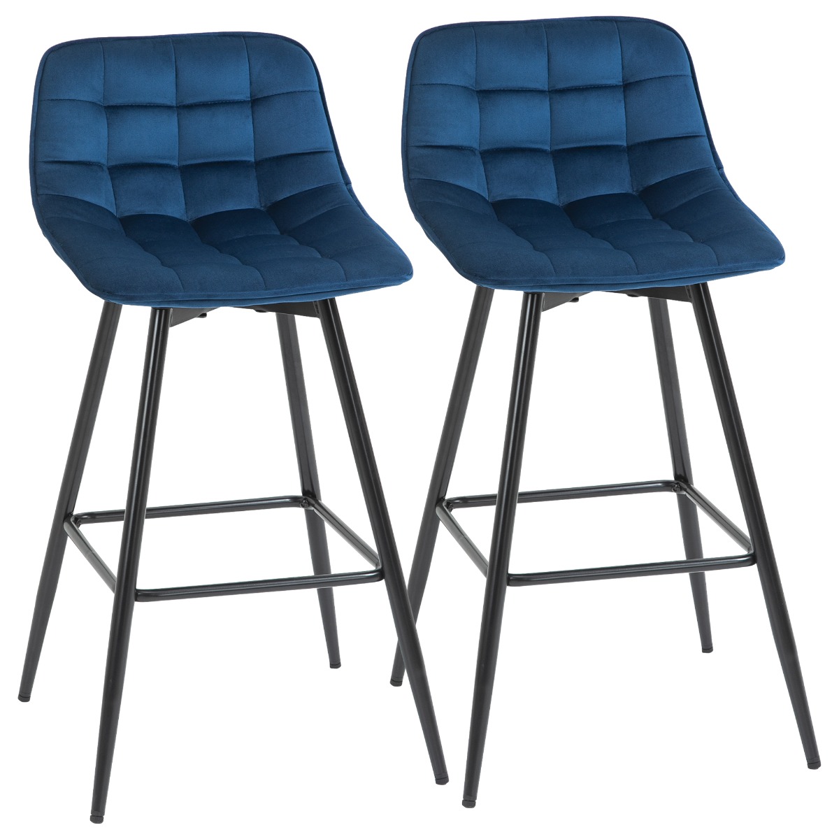 Bucatarie -  Set 2 Scaune Bar - Nordic, Catifea Albastra & Confort Sporit