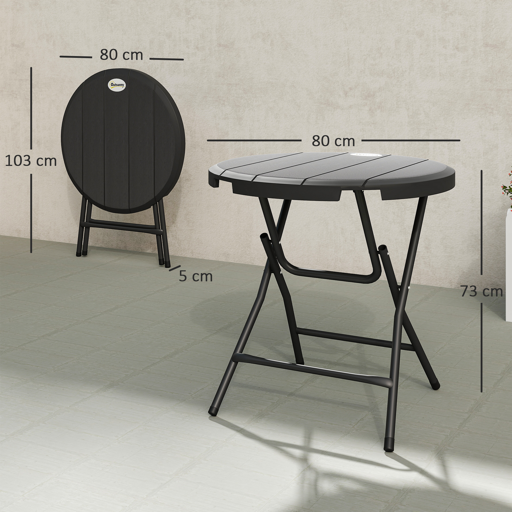  Masa de Gradina Rotunda Pliabila pentru 4 Persoane din Aluminiu si Plastic HDPE, Ø80x73 cm, Gri [2]