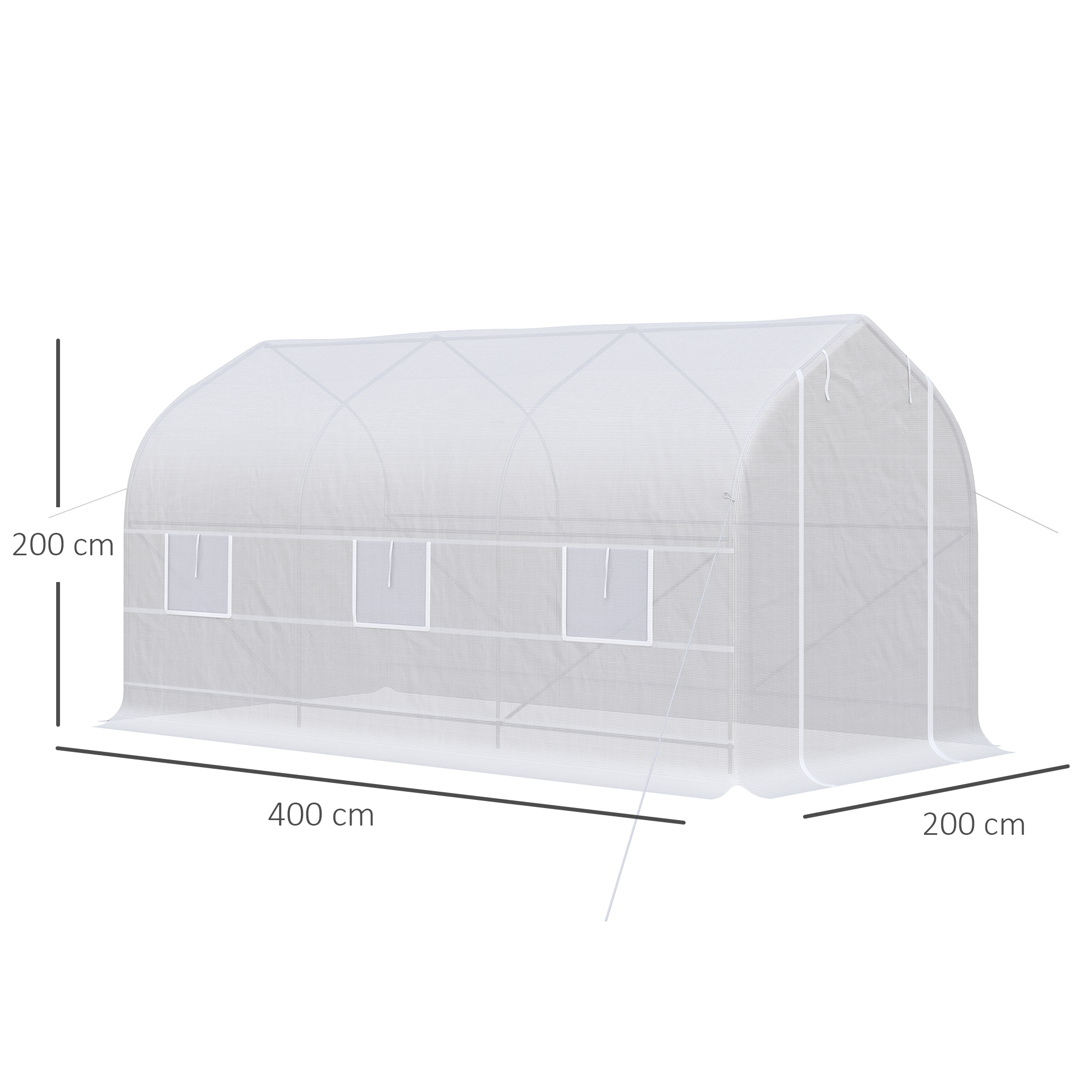  Sera Tip Tunel Anti-UV cu 6 Ferestre cu Plasa si Intrare Rulabila, Metal si PE, 4x2x2 m, Alb [2]