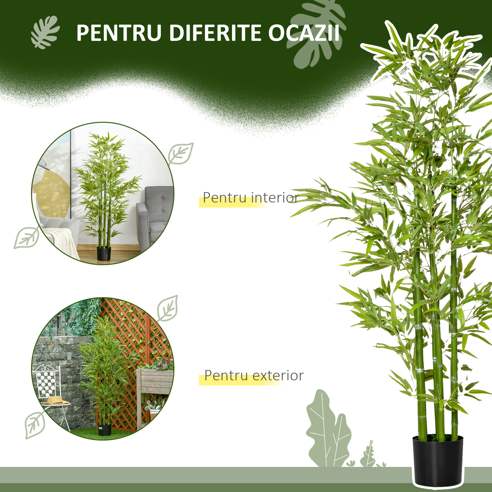  Planta Artificiala de Bambus 150 cm Inaltime cu Ghiveci Inclus pentru Interior si Exterior - Verde [5]