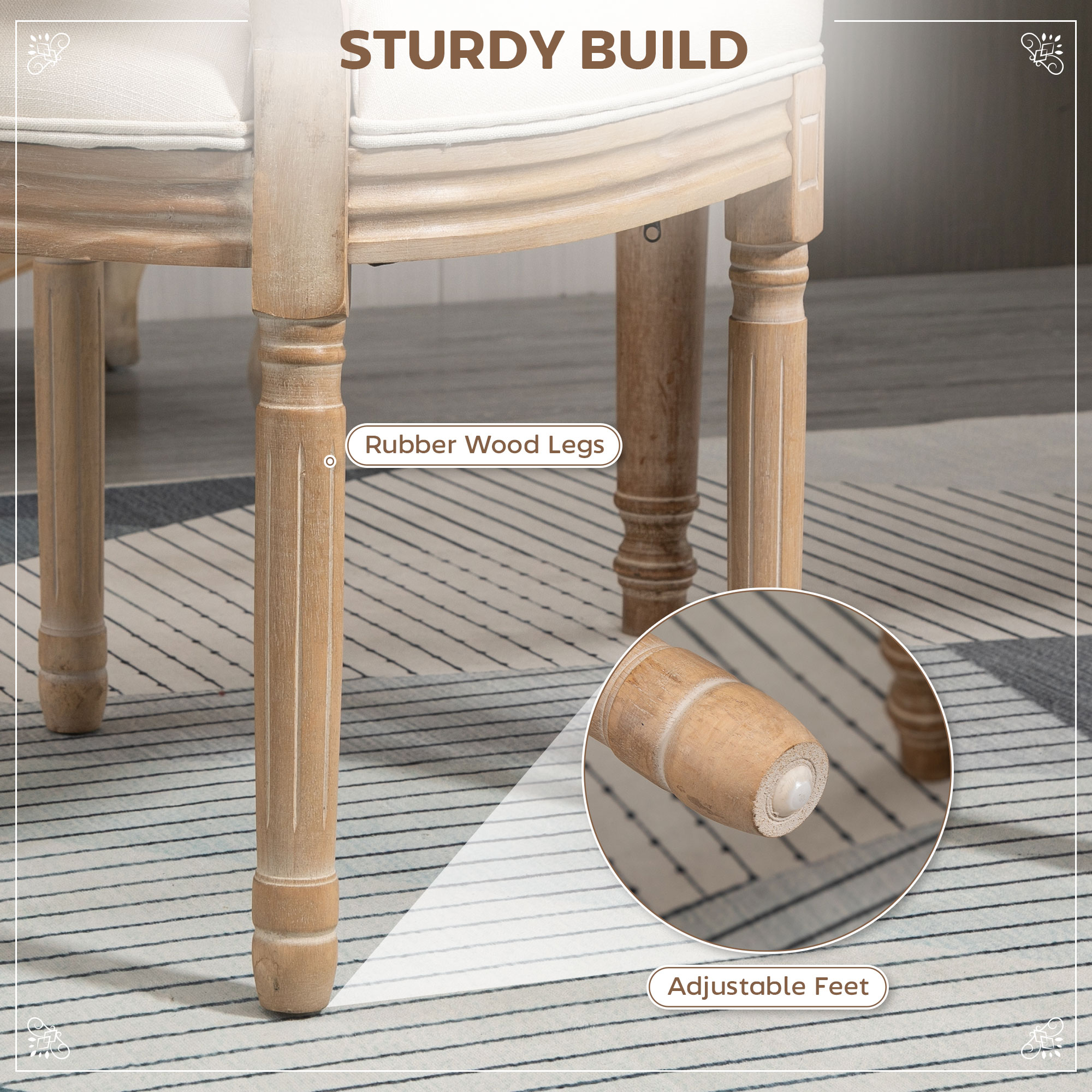  Set 2 Scaune Sufragerie Vintage cu Spatar Perforat 49x56x96cm Alb crem [6]