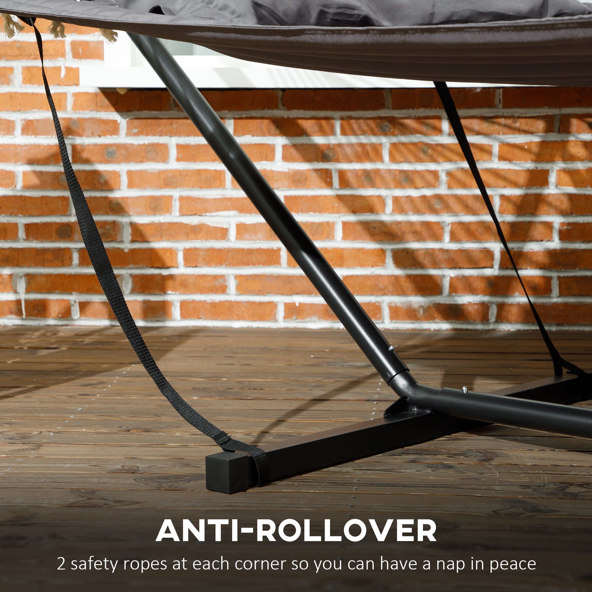  Hamac de Gradina Portabil cu Structura, Perna Integrata si Corzi de Siguranta, 368x93x110 cm, Gri inchis [4]