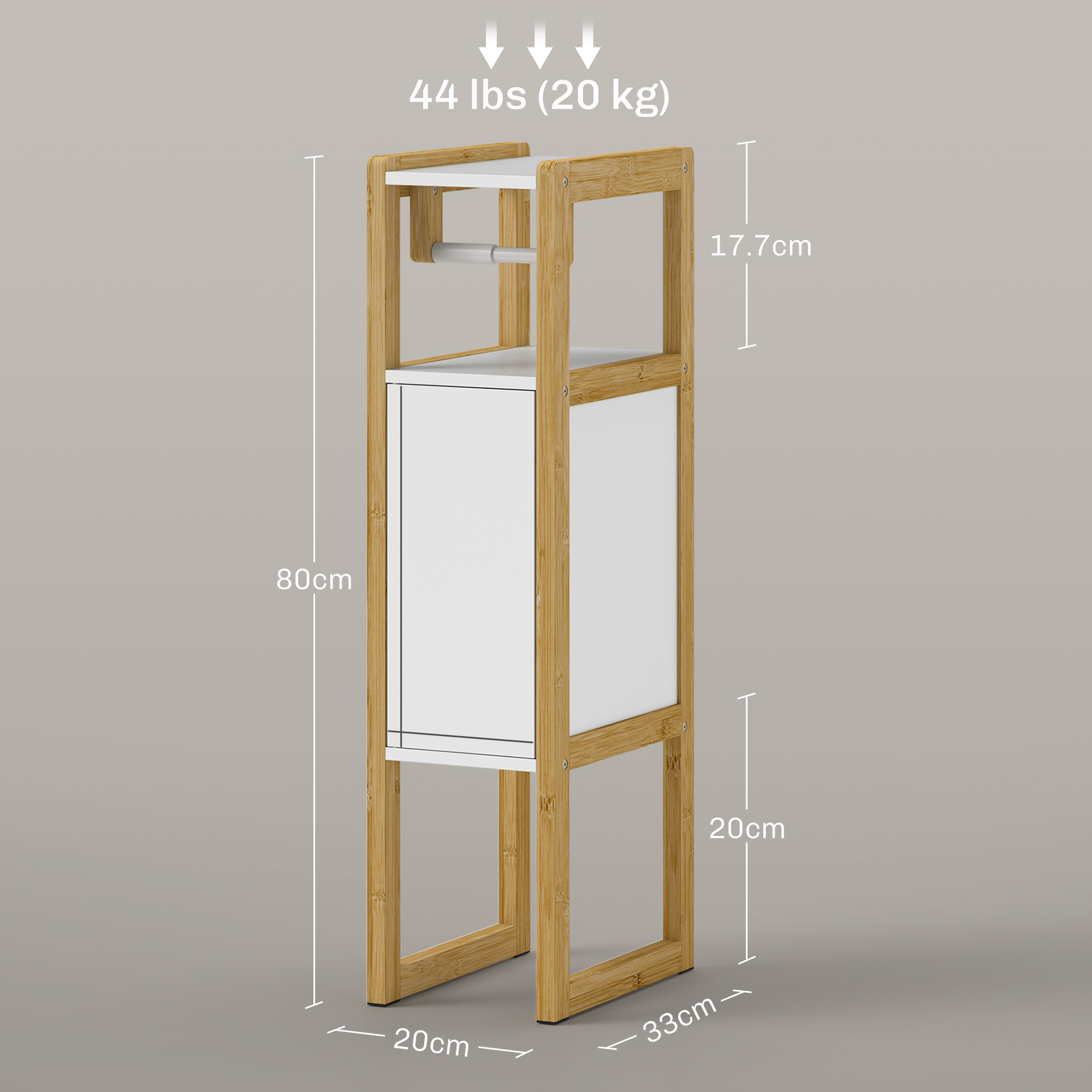  Mobilier de Baie cu Suport pentru Hartie Igienica, Dulap si Raft, Dulap Compact din Bambus, 20x33x80 cm, Alb [2]
