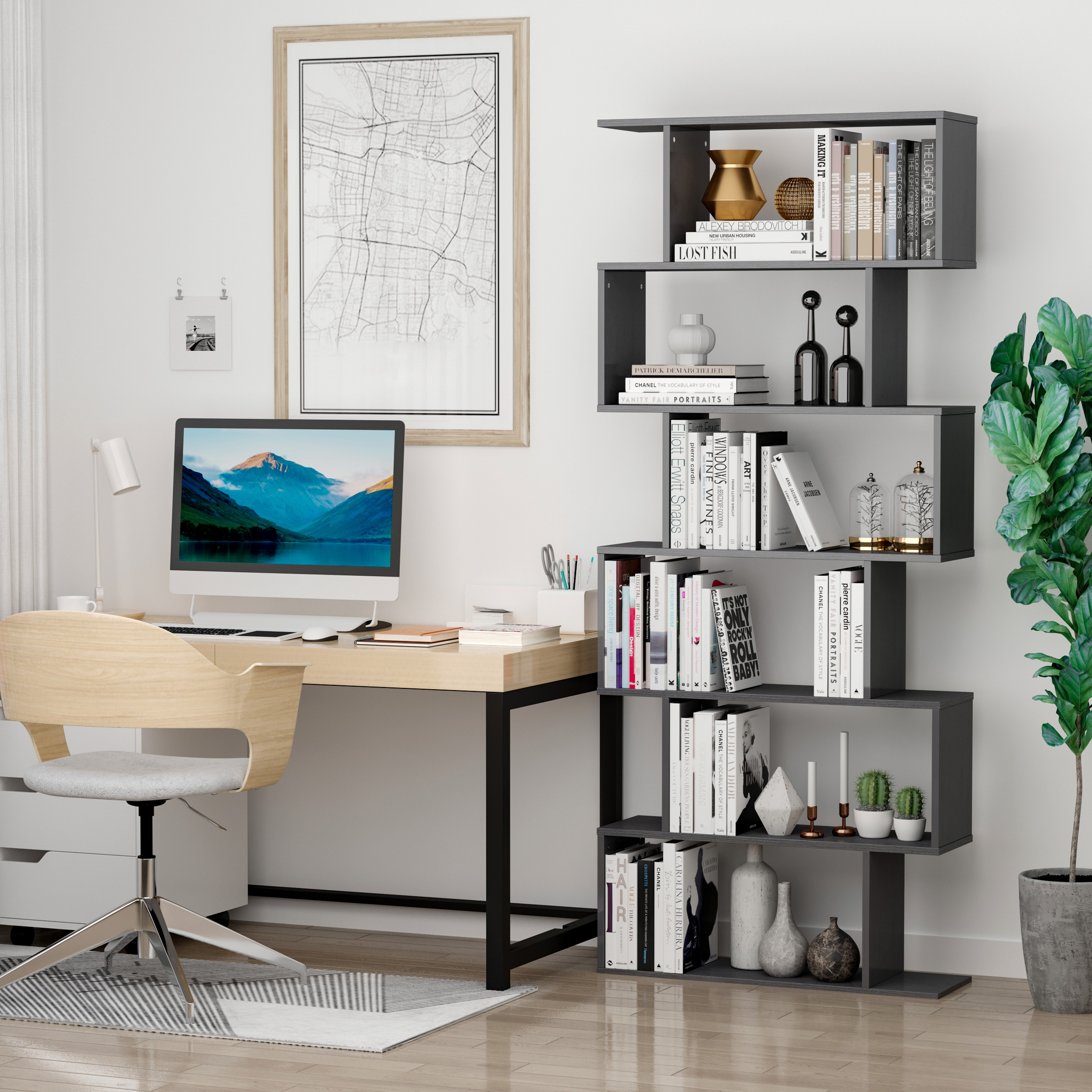  Biblioteca din Lemn cu 6 Rafturi, 80x24x191 cm, Negru [1]