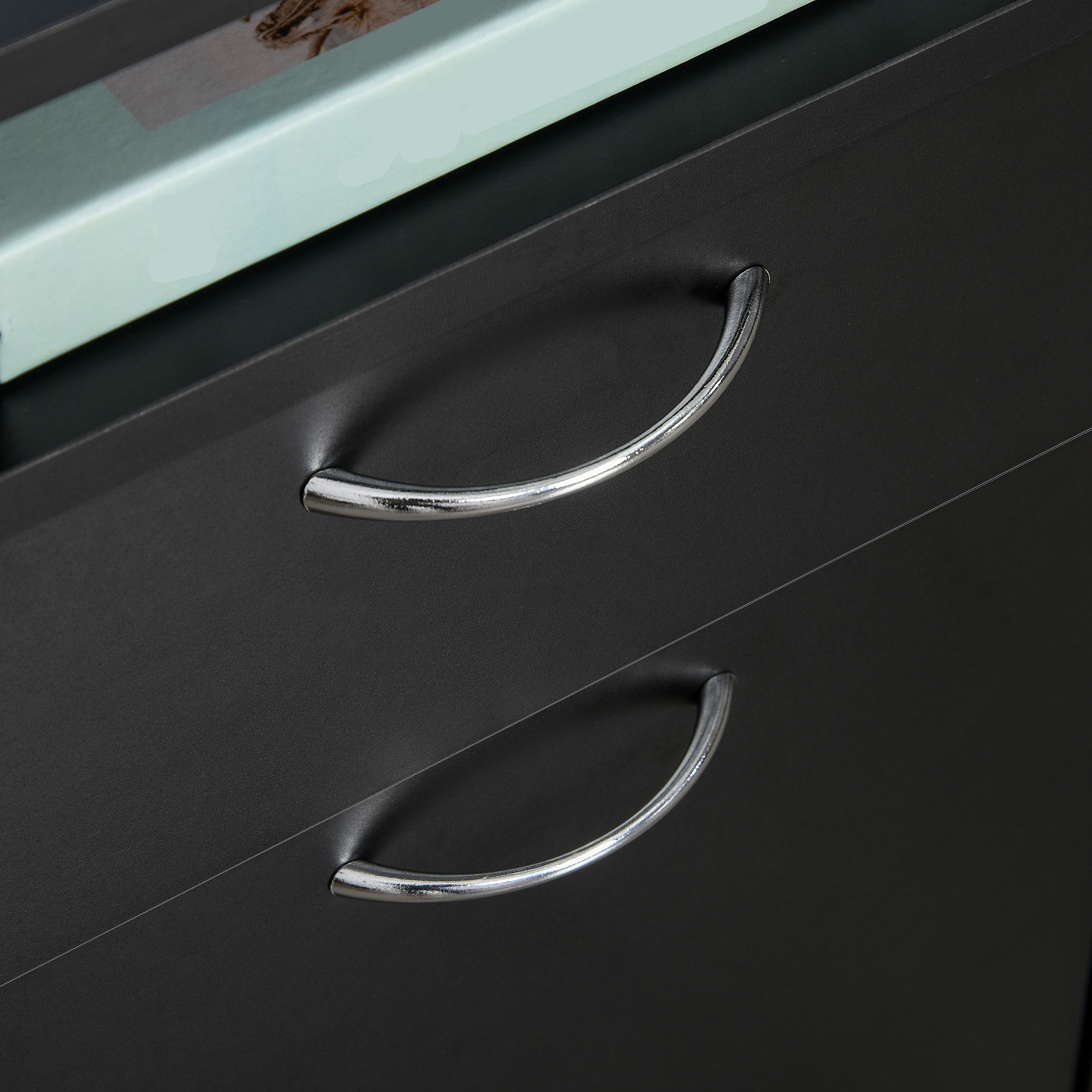  Comoda Birou Neagra - 2 Sertare & 4 Roti Pivotante [7]