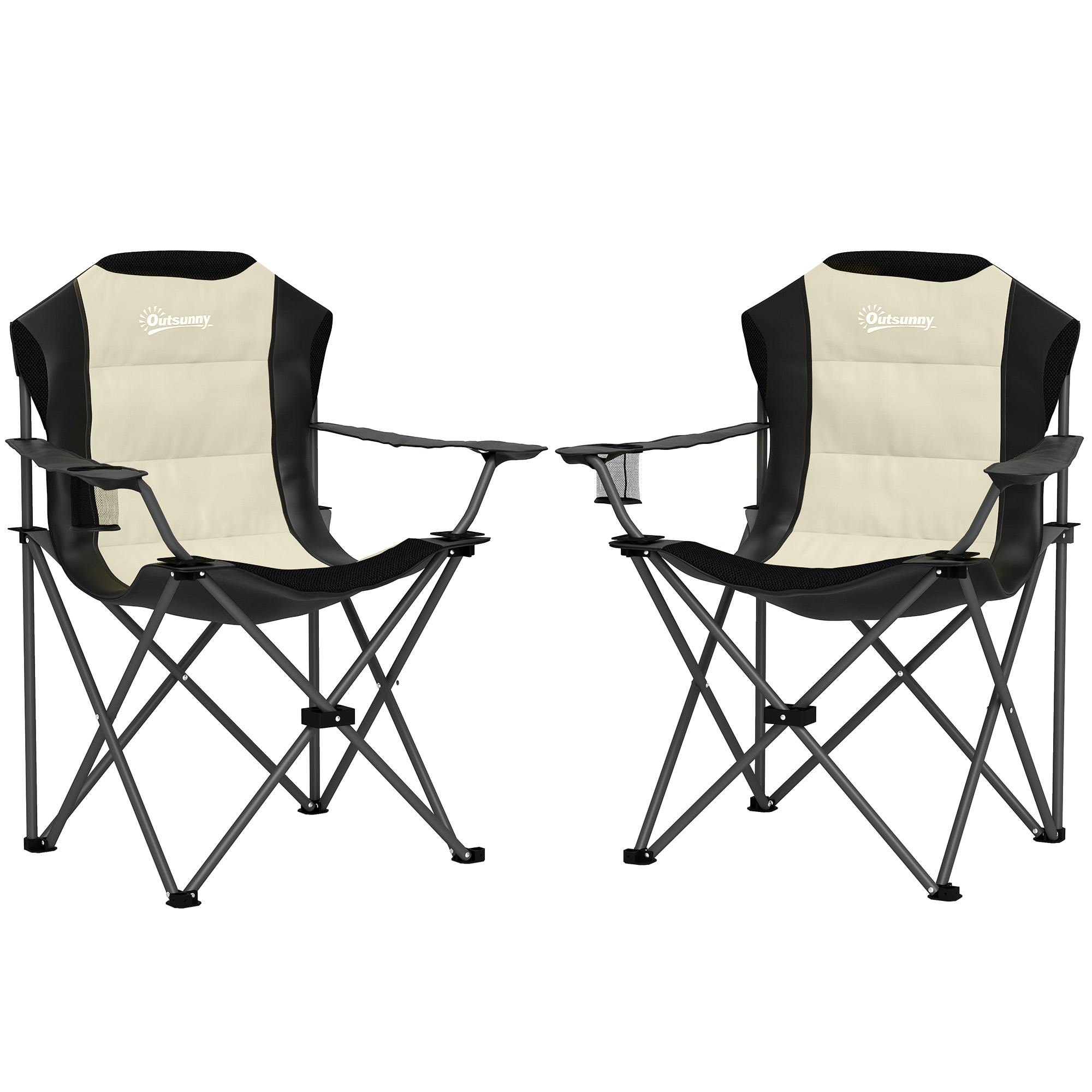 Gradina & balcon -  Set 2 Scaune Pliabile de Camping cu Suport Pahar si Genti Crem