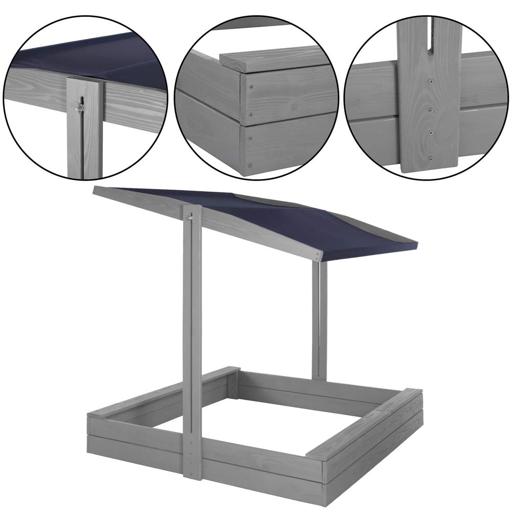 Lada nisip din lemn cu acoperis reglabil si capac, pliabila, 120x120x120 cm, gri [33]