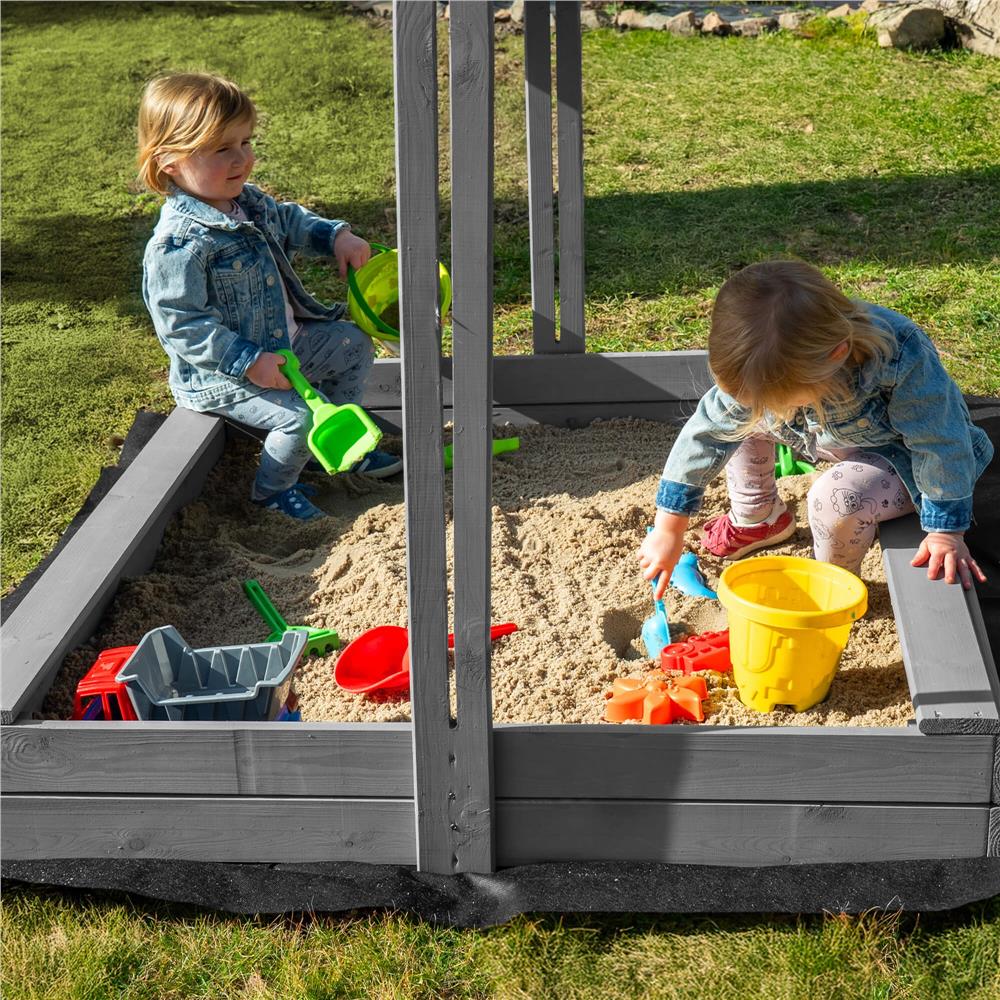 Lada nisip din lemn cu acoperis reglabil si capac, pliabila, 120x120x120 cm, gri [37]