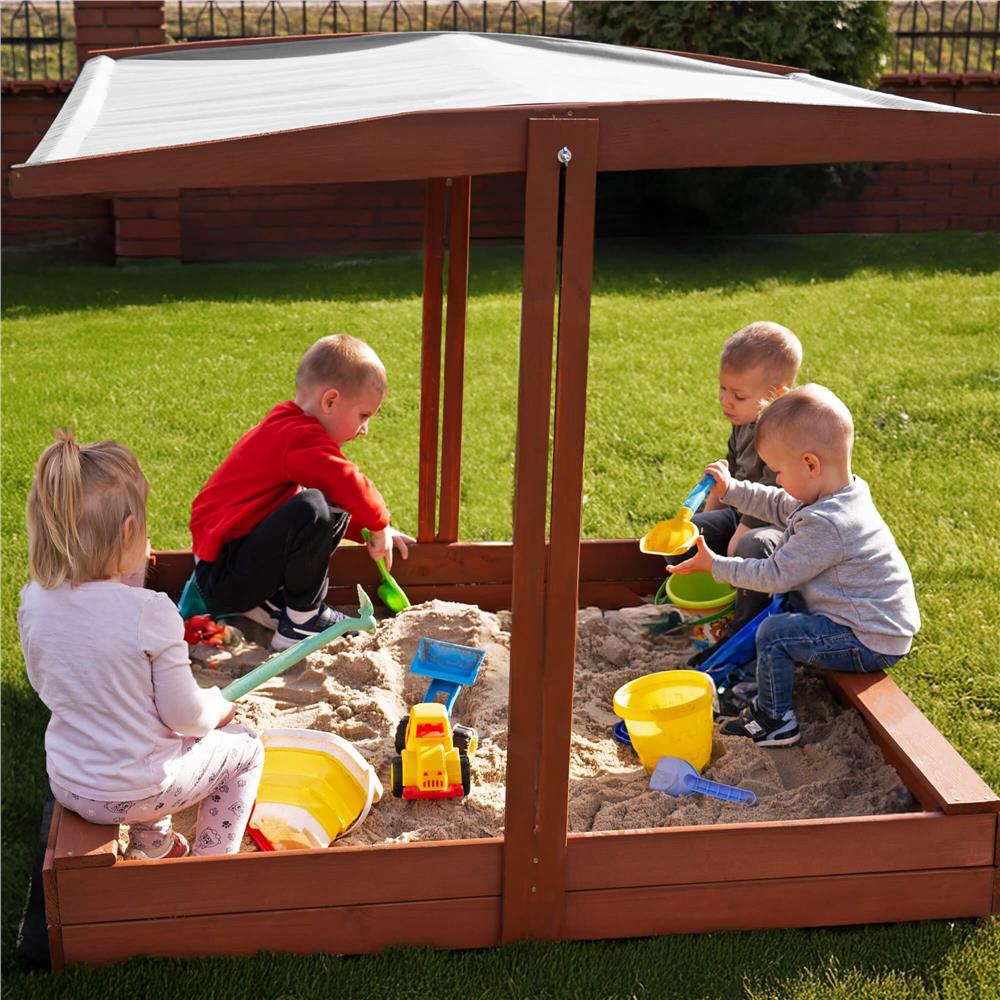 Lada nisip din lemn cu acoperis reglabil, 140x140x121 cm, maro [15]