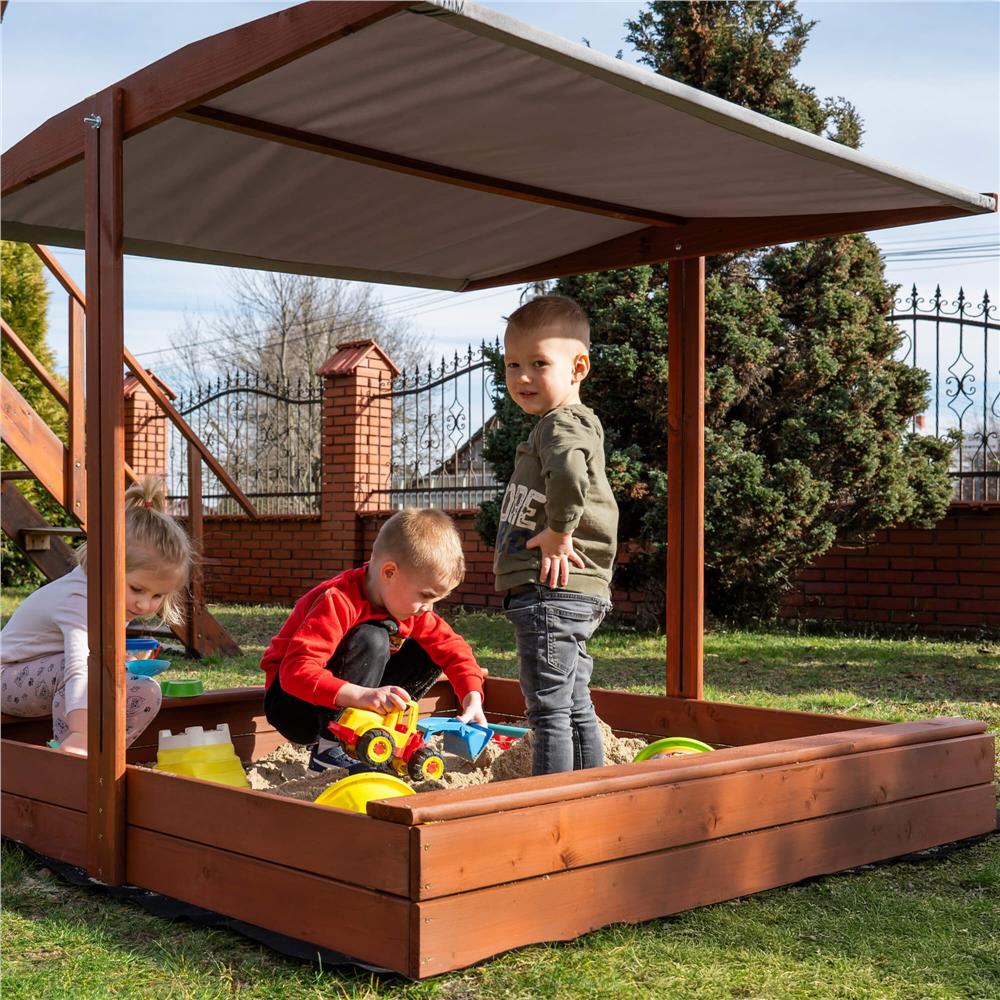 Lada nisip din lemn cu acoperis reglabil, 140x140x121 cm, maro [9]