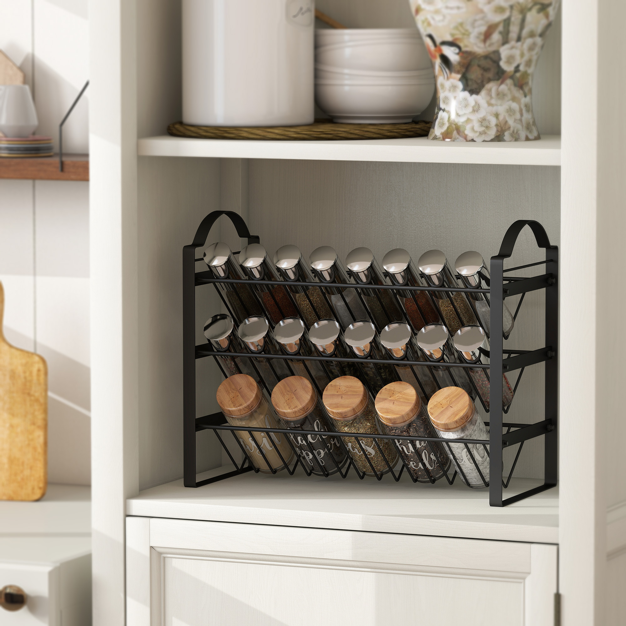  Suport pentru Condimente de Bucatarie cu 3 Rafturi inclinate din Metal Negru [6]