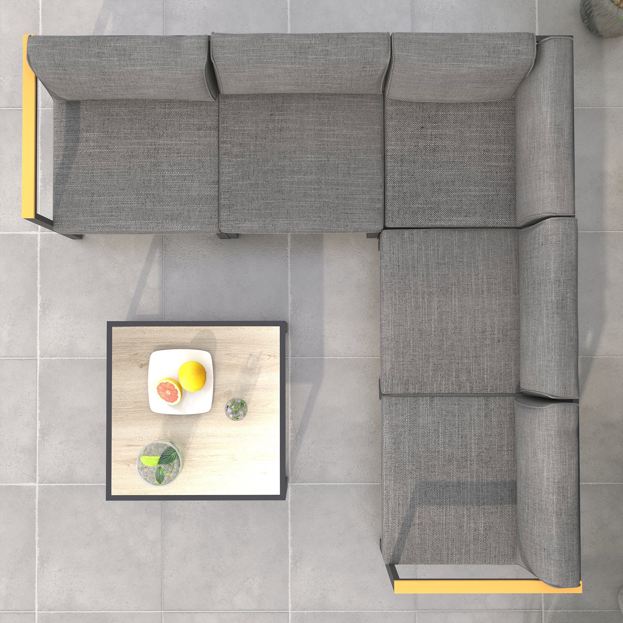  Set de Mobilier de Gradina din 6 Piese cu Pernute de Grosime 10 cm, Set de Canapea cu Cadru din Aluminiu [7]