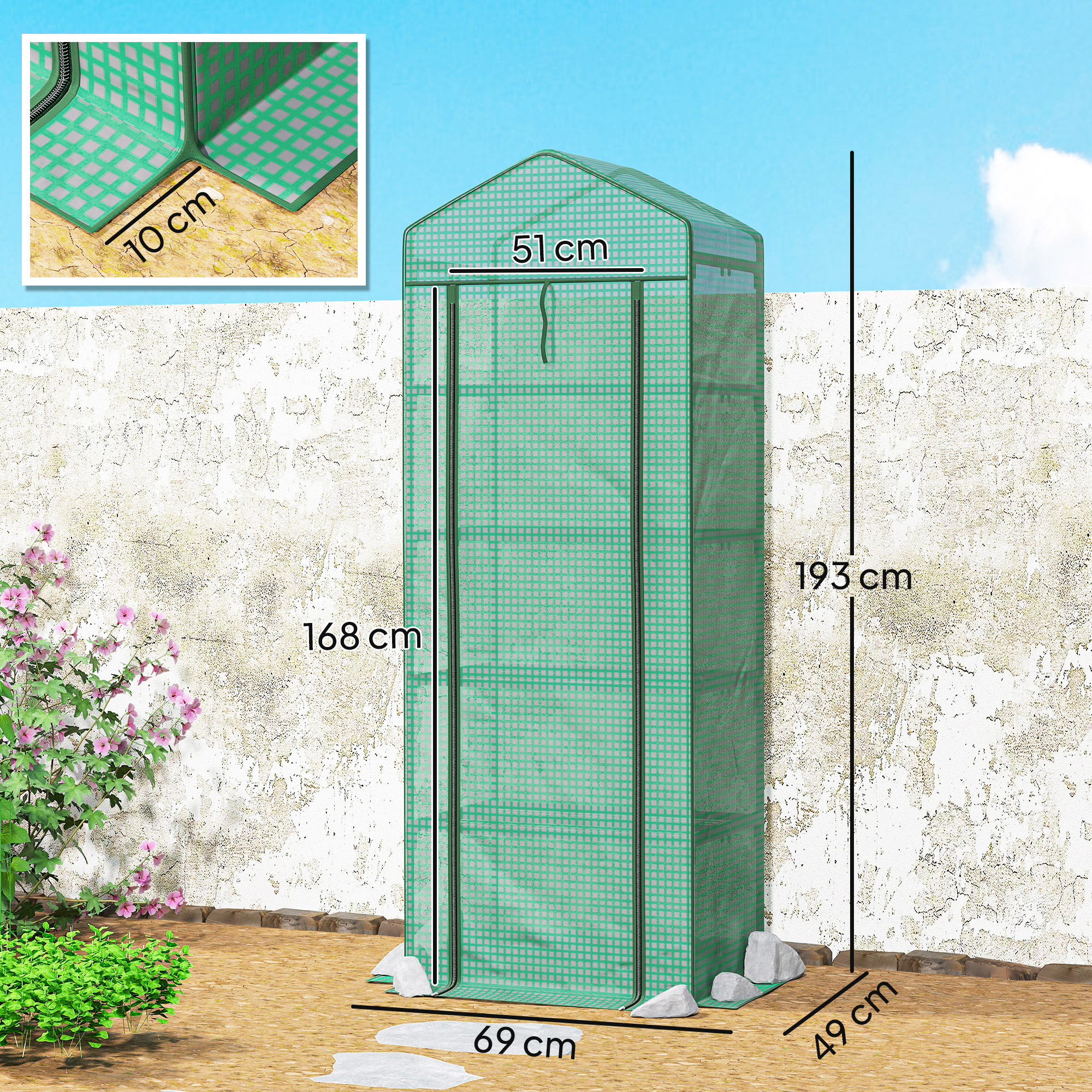  Sera pentru Plante cu 5 Niveluri, cu Usa cu Fermoar, din Otel si PE, 69x49x193 cm, Verde [2]
