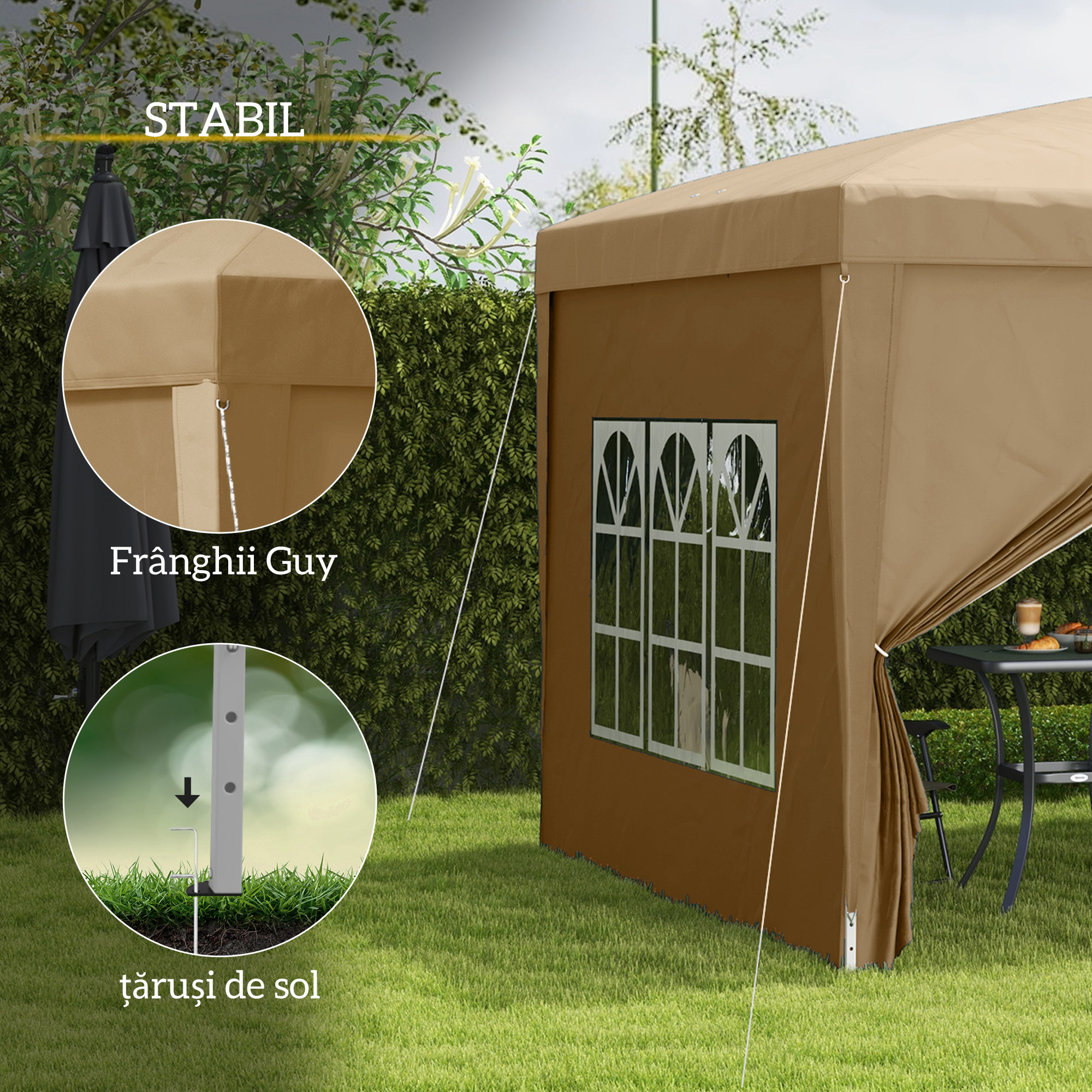 Foisor de gradina pliabil  din otel si tesatura Oxford cu funii si cuie incluse, 2,95x2,95x2,58 m, alb [5]