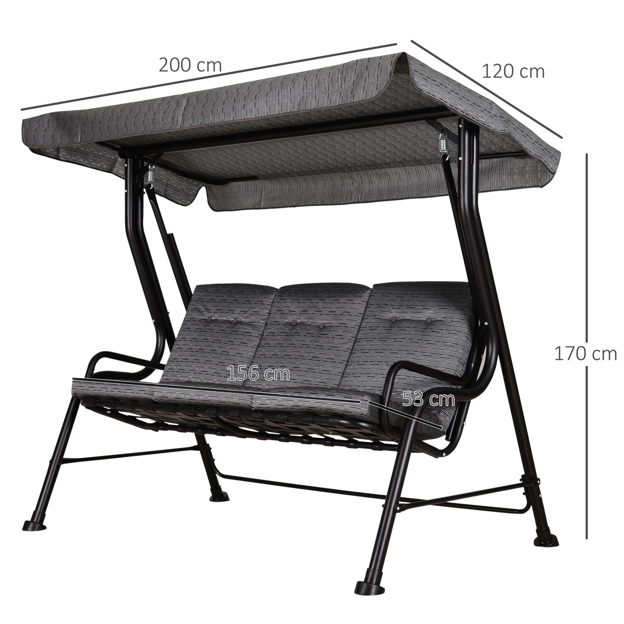  Balansoar pentru Gradina pentru 3 Persoane cu Copertina Reglabila si Perne, 200x120x170cm, Negru [2]