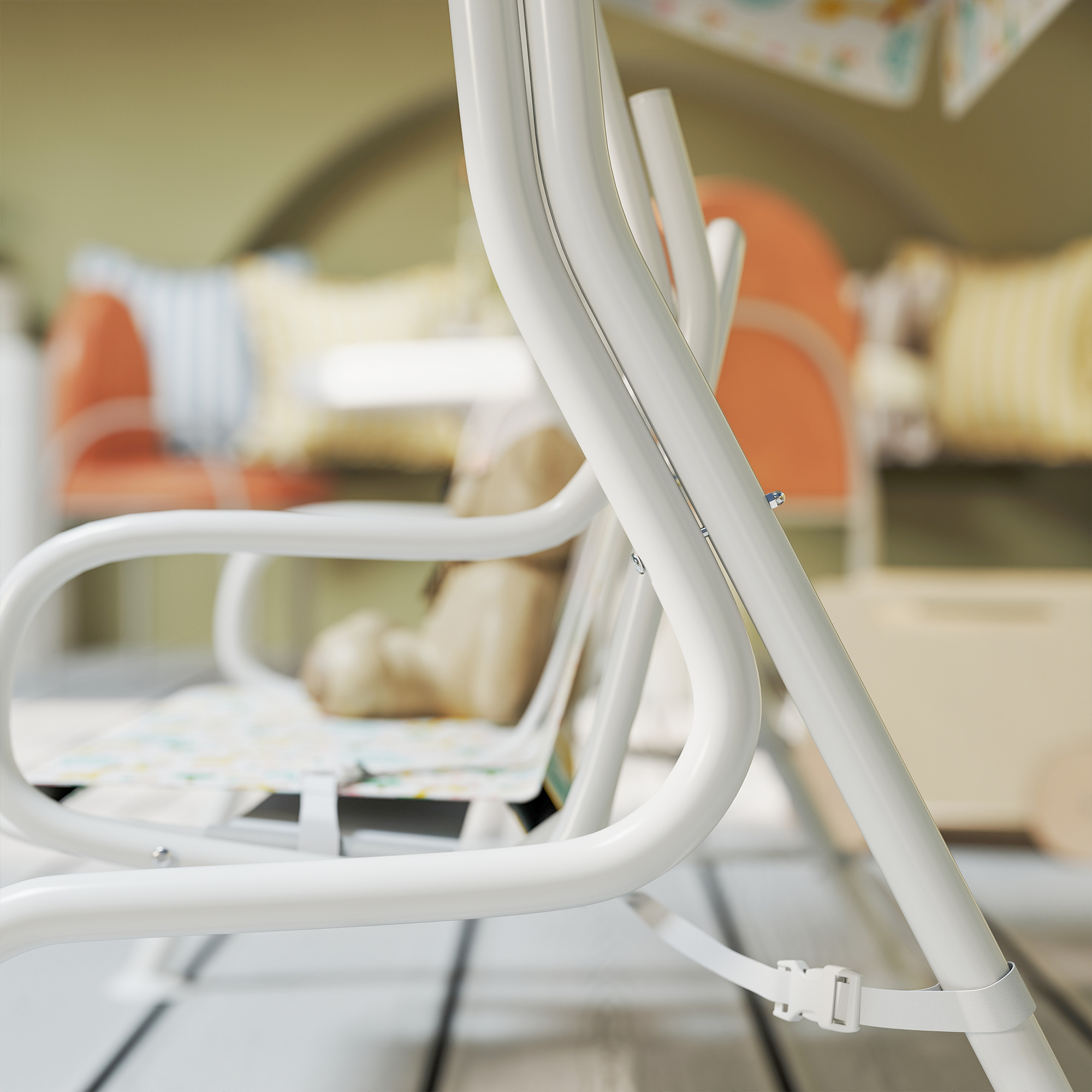  Leagan pentru Copii de Exterior cu 2 Locuri, Acoperis Reglabil si Centuri de Siguranta, 112x75x120 cm, Alb [8]
