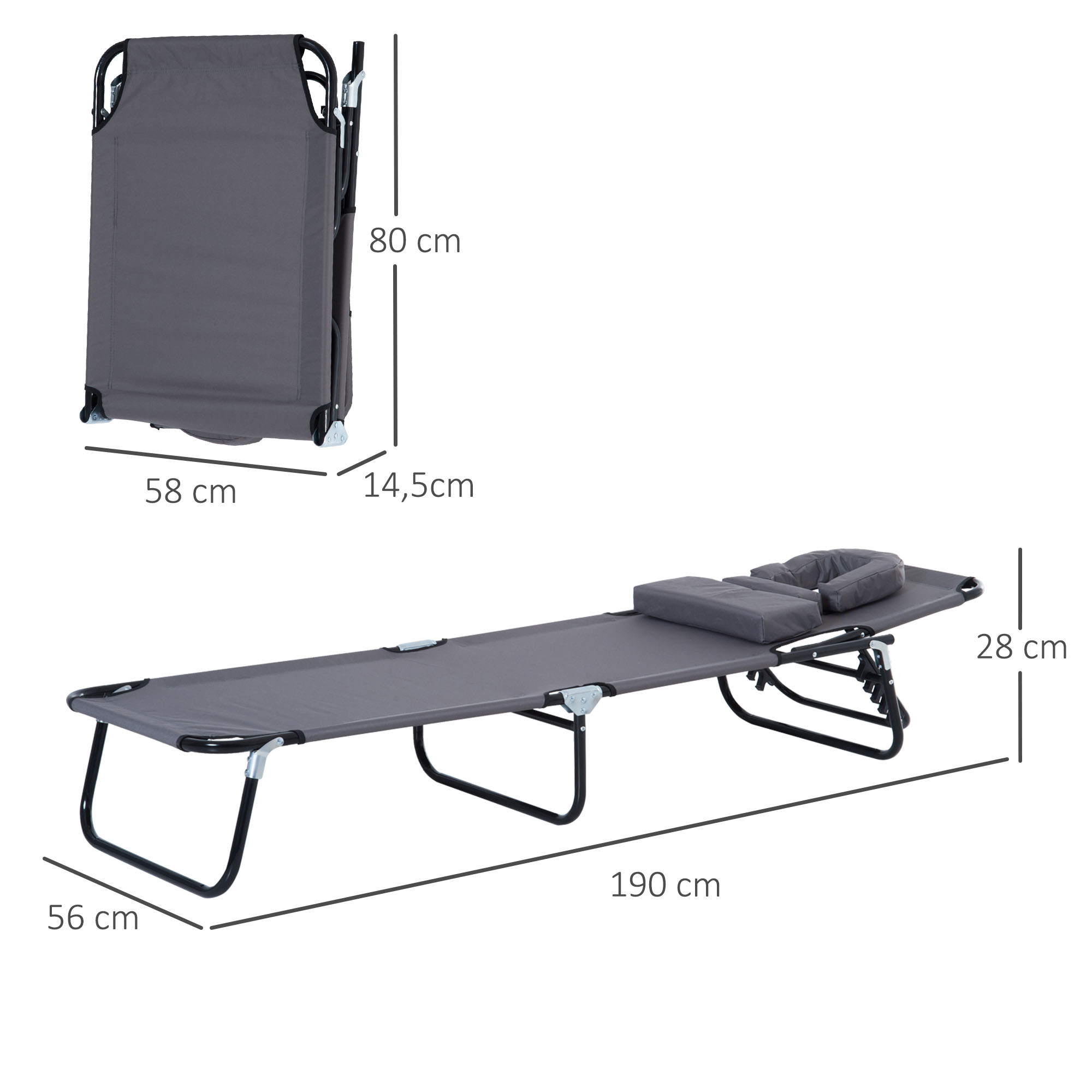  Sezlong Relax Pliabil pentru plaja cu pernuta si deschidere pentru fata in tesatura Oxford, Gri [2]