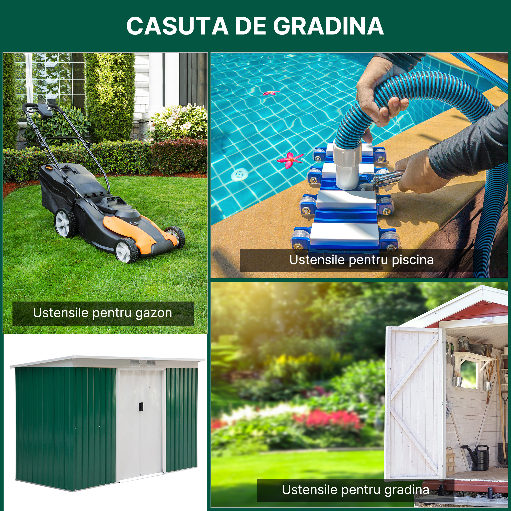  casuta pentru unelte gradina, 277x130x173cm, verde [7]