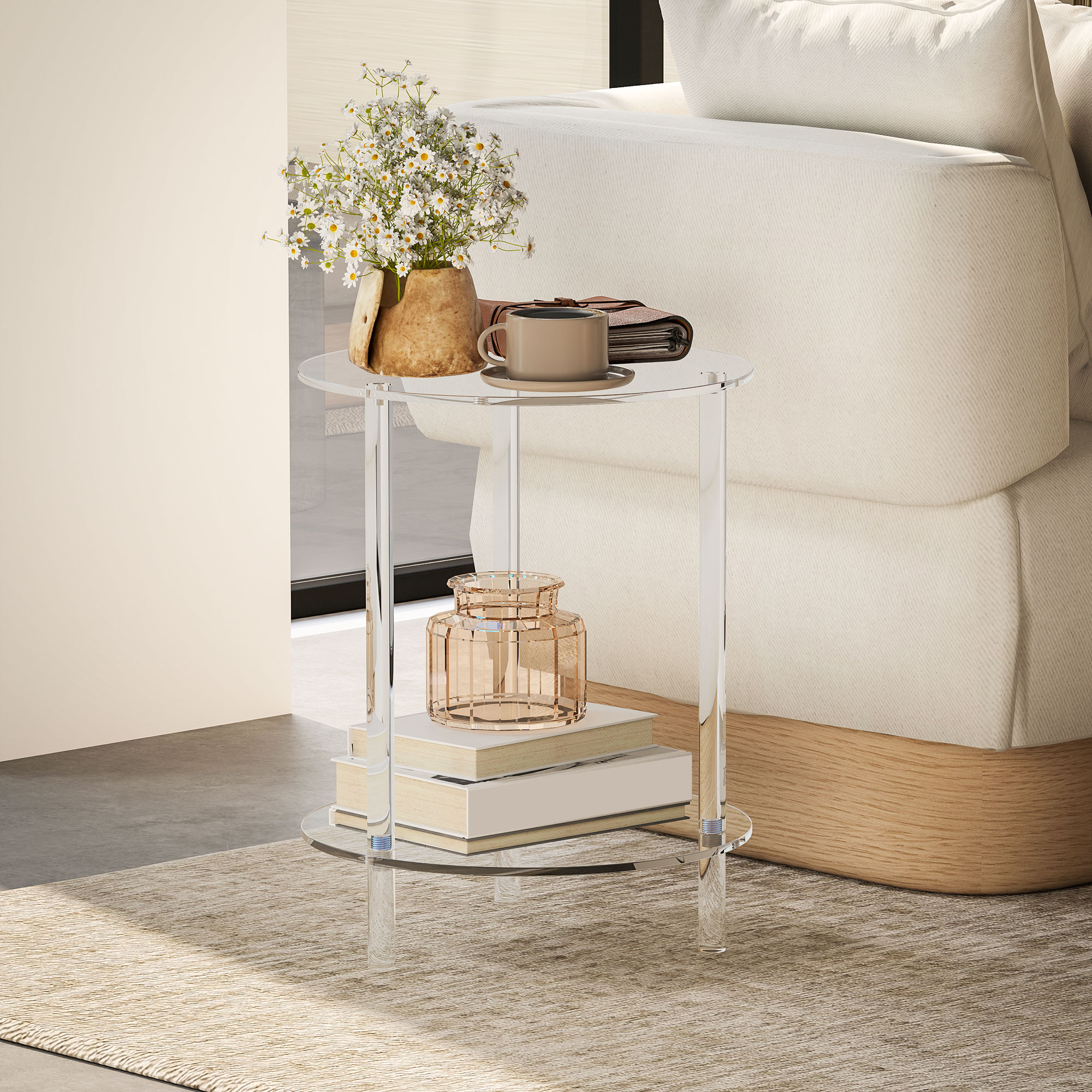  Masa Joasa Rotunda cu 2 Niveluri din Acrilic pentru Interior, Ø40x50 cm, Transparenta [1]