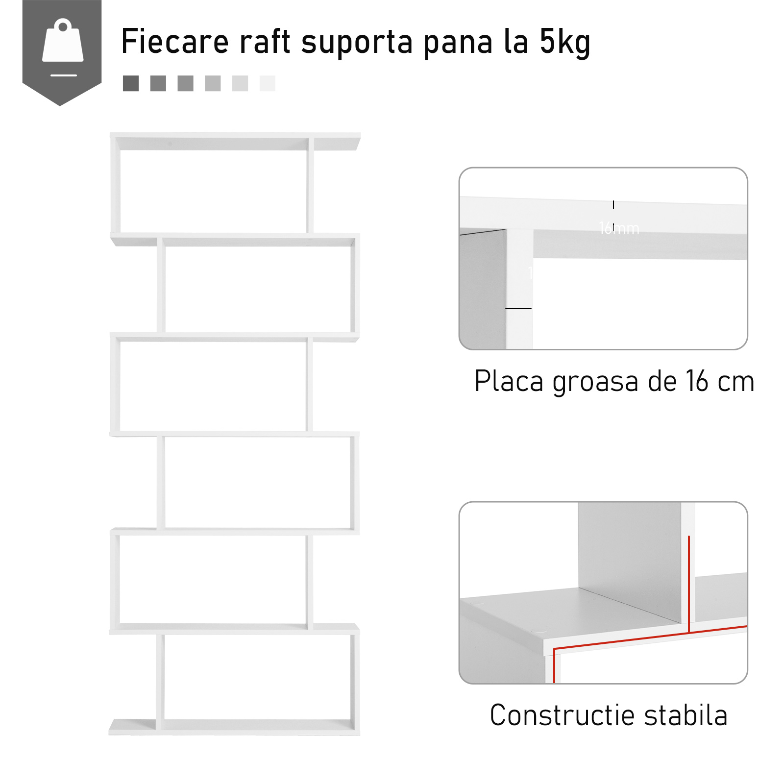  Librarie de Design Modern Rafturi Alb, 80x23x192cm [5]