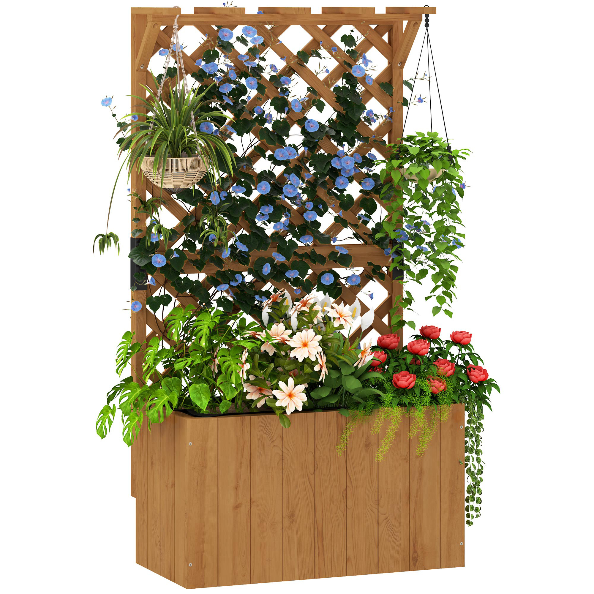 Living & hol -  Pat de Gradina Ridicat din Lemn cu Spalier si Pergola 64x33x122 cm