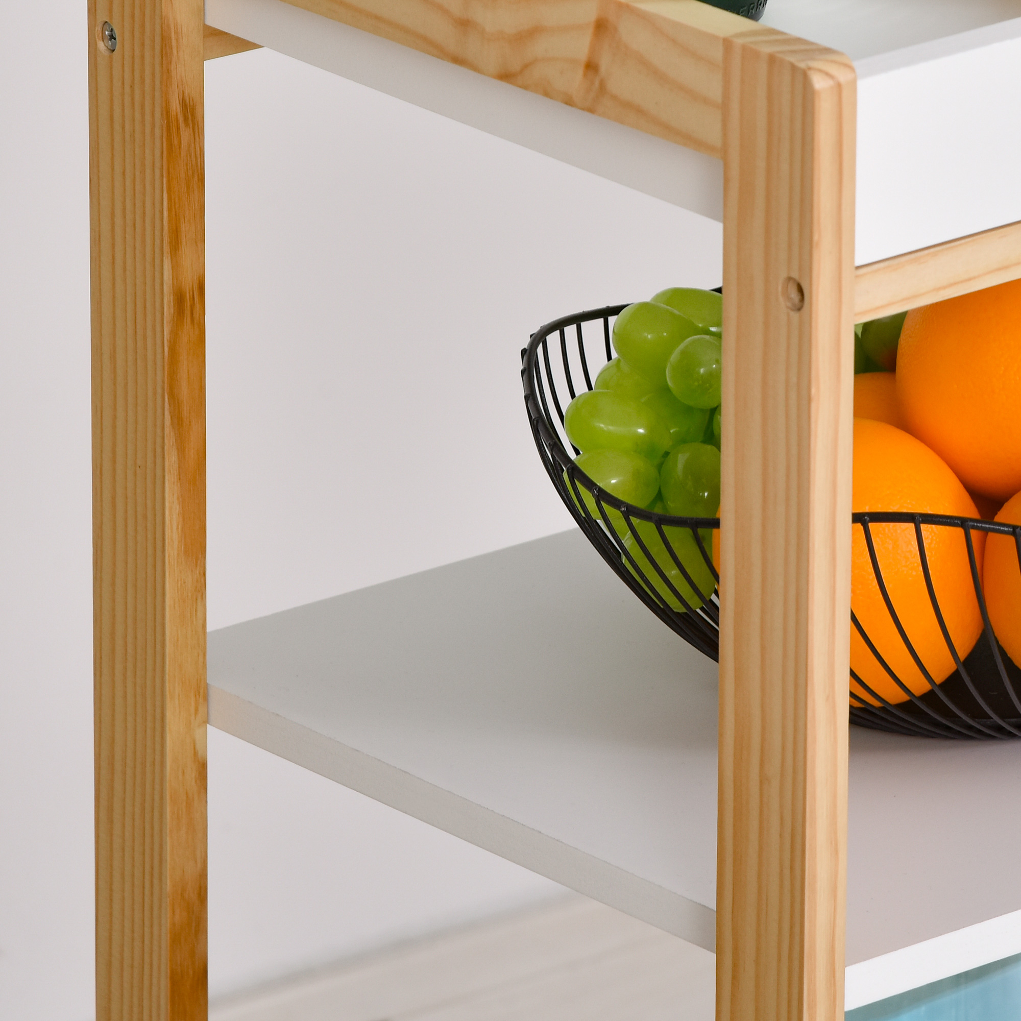  Carucior de bucatarie cu 4 nivele din MDF si lemn de pin cu 4 roti pivotante, 40x30x76 cm, alb si maro [6]