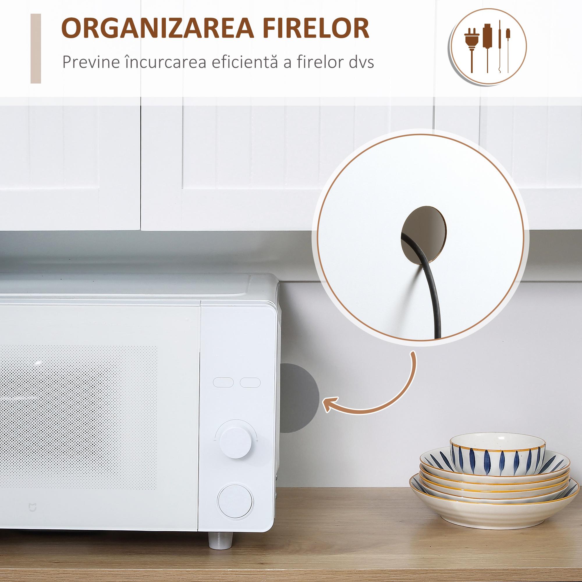  Bufet de Bucatarie, spatii de depozitare multiple, blat pentru cuptor si design modern, Alb [6]