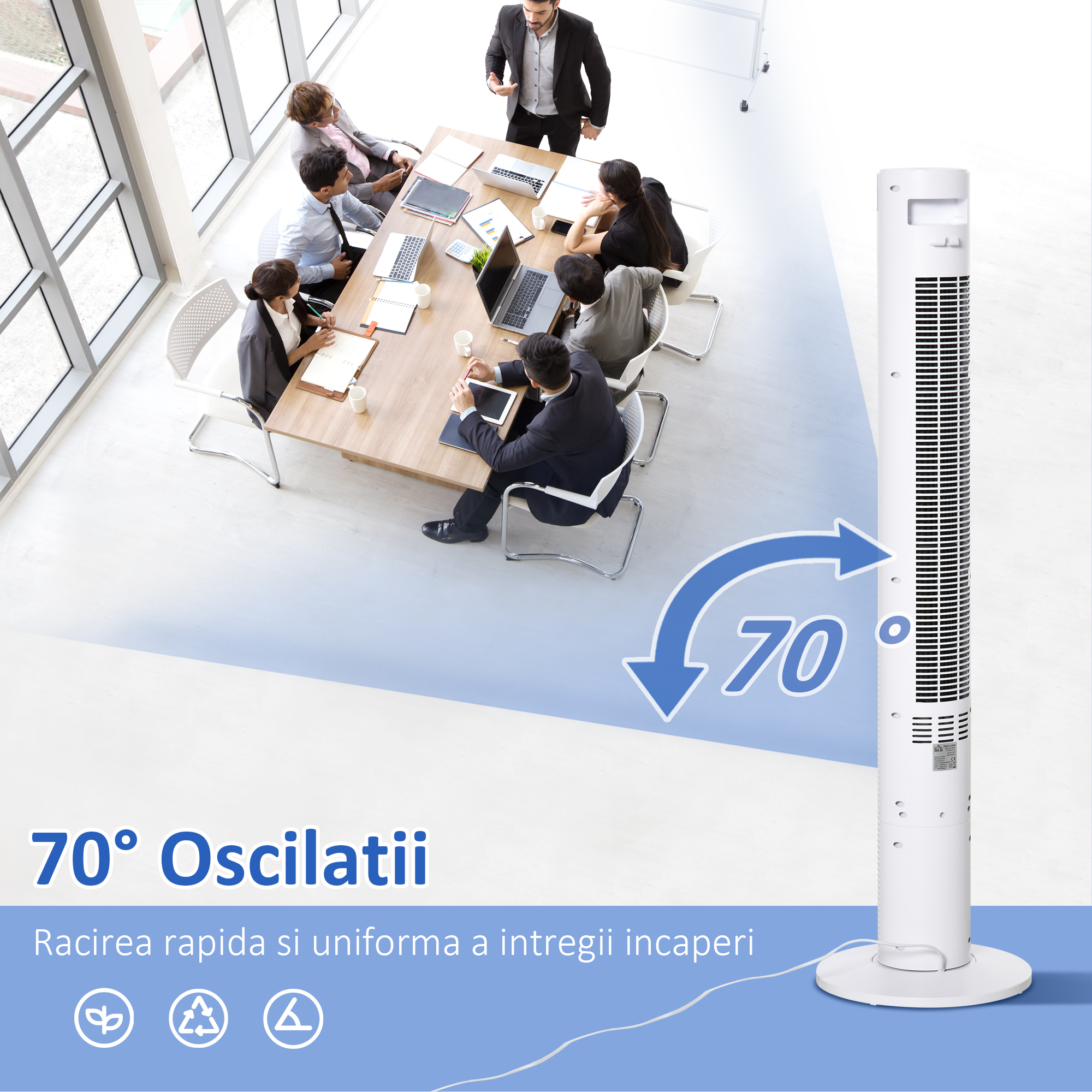  Ventilator Coloana cu 3 Viteze si 4 Moduri, Timer de12h, Panou LED si Telecomanda, Alb [4]