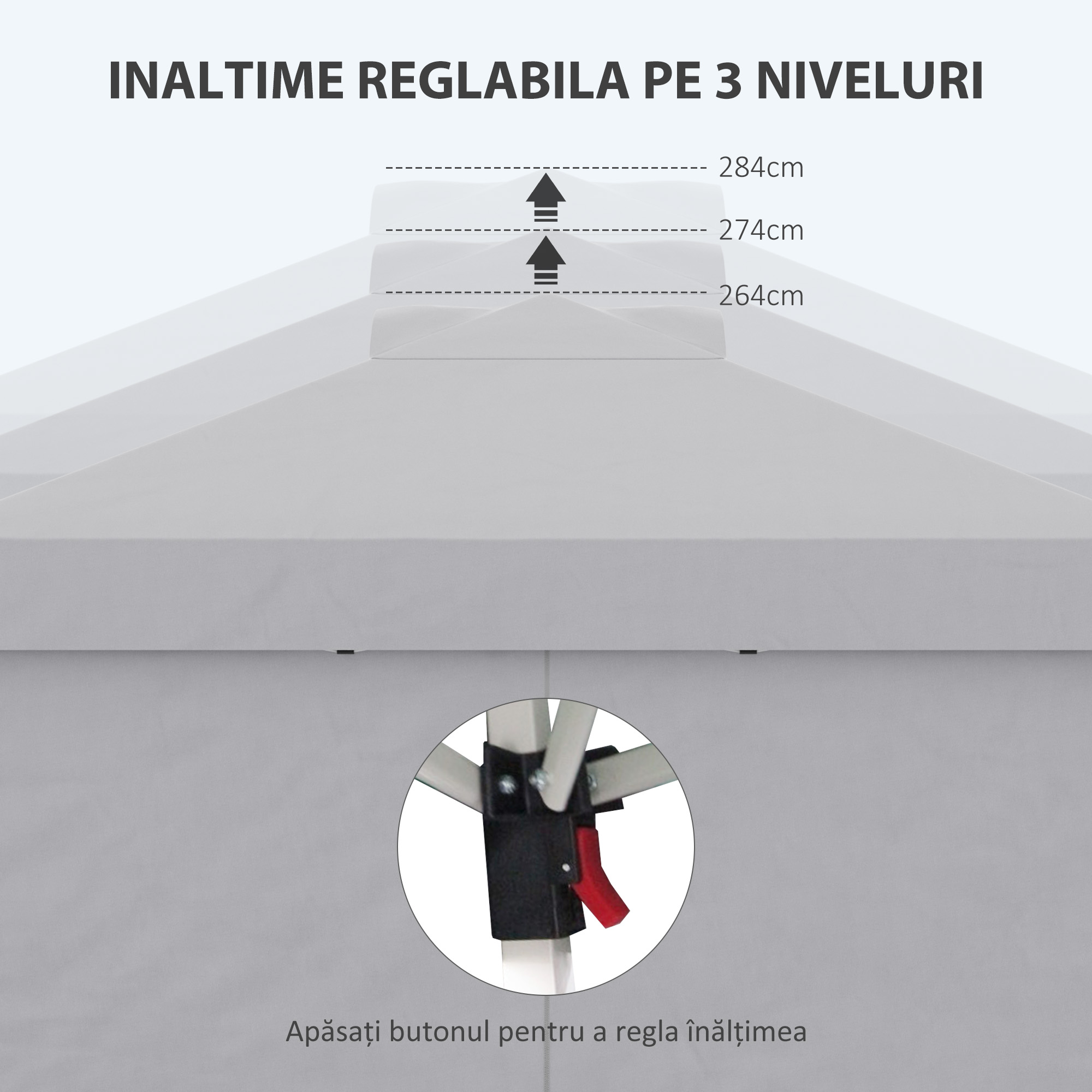  Pavilion Pliabil cu inaltime Reglabila, Usa, 2 Ferestre si Geanta de Transport, 297x297x284 cm, Gri Deschis [4]