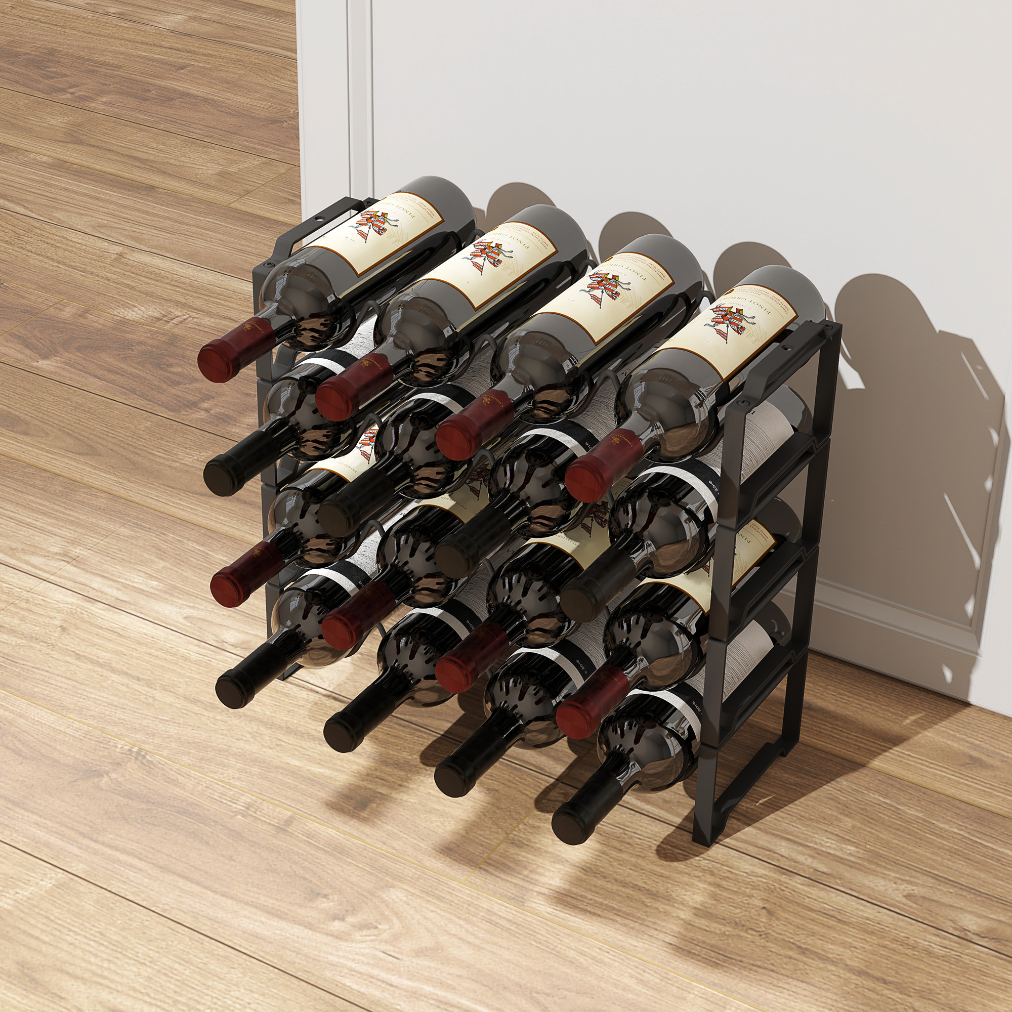  Suport pentru Sticle de Vin cu 4 Niveluri, 42,5x16,5x41 cm, Negru [1]