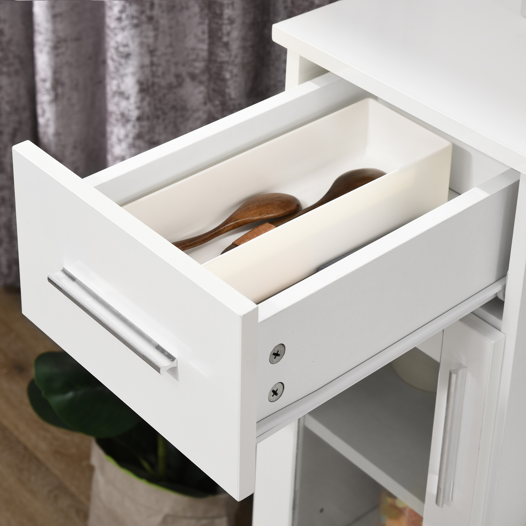  Bufet modern cu dulapuri si sertar, dulap de bucatarie cu economie de spatiu din lemn si sticla 60x40x95cm, alb [6]